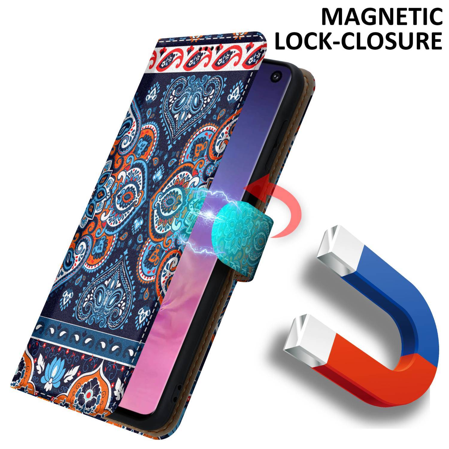 Cadorabo Schutzhülle für Samsung Galaxy S10 4G Hülle Design Blau Handyhülle Schutzhülle Etui Magnetisch Case Cover