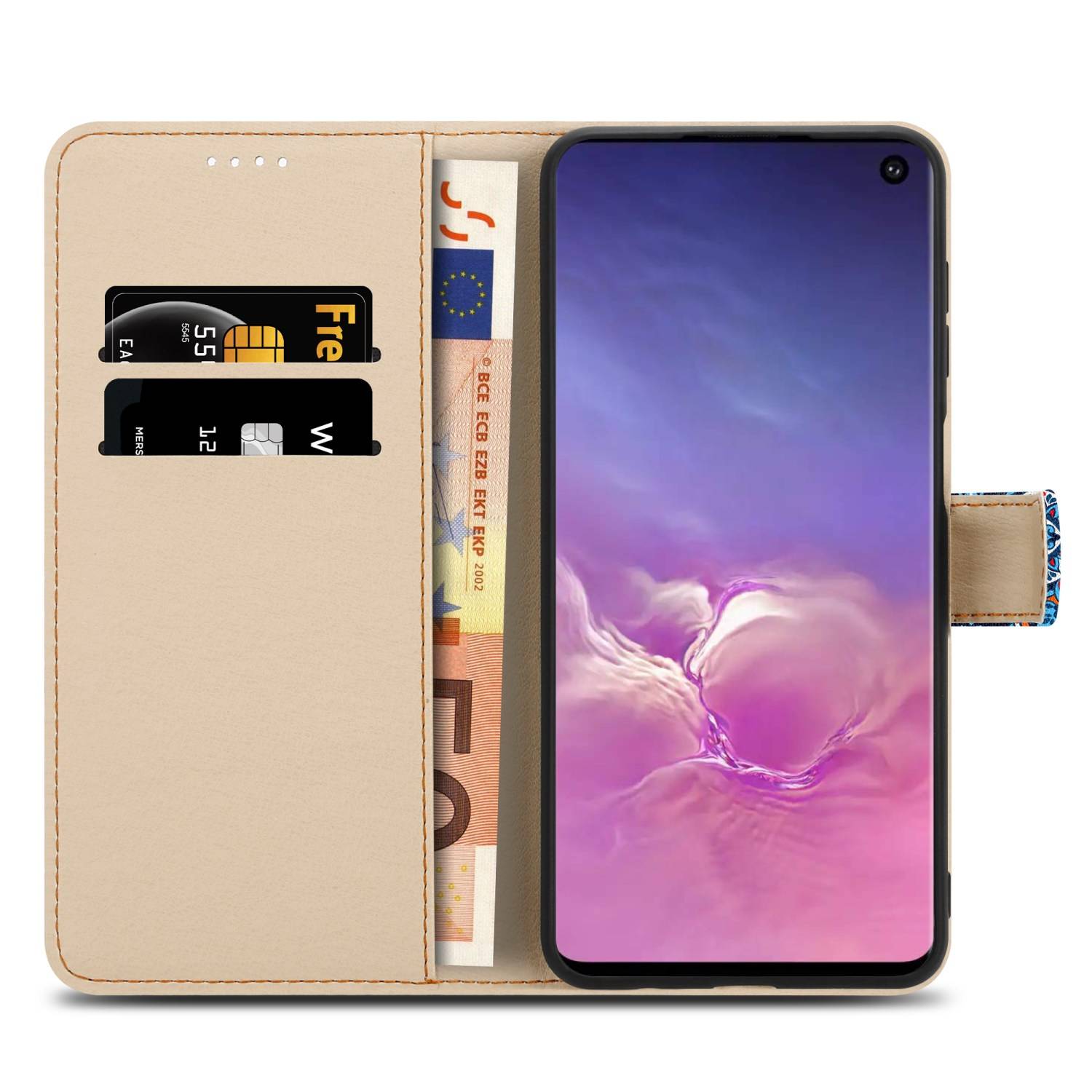 Cadorabo Schutzhülle für Samsung Galaxy S10 4G Hülle Design Blau Handyhülle Schutzhülle Etui Magnetisch Case Cover