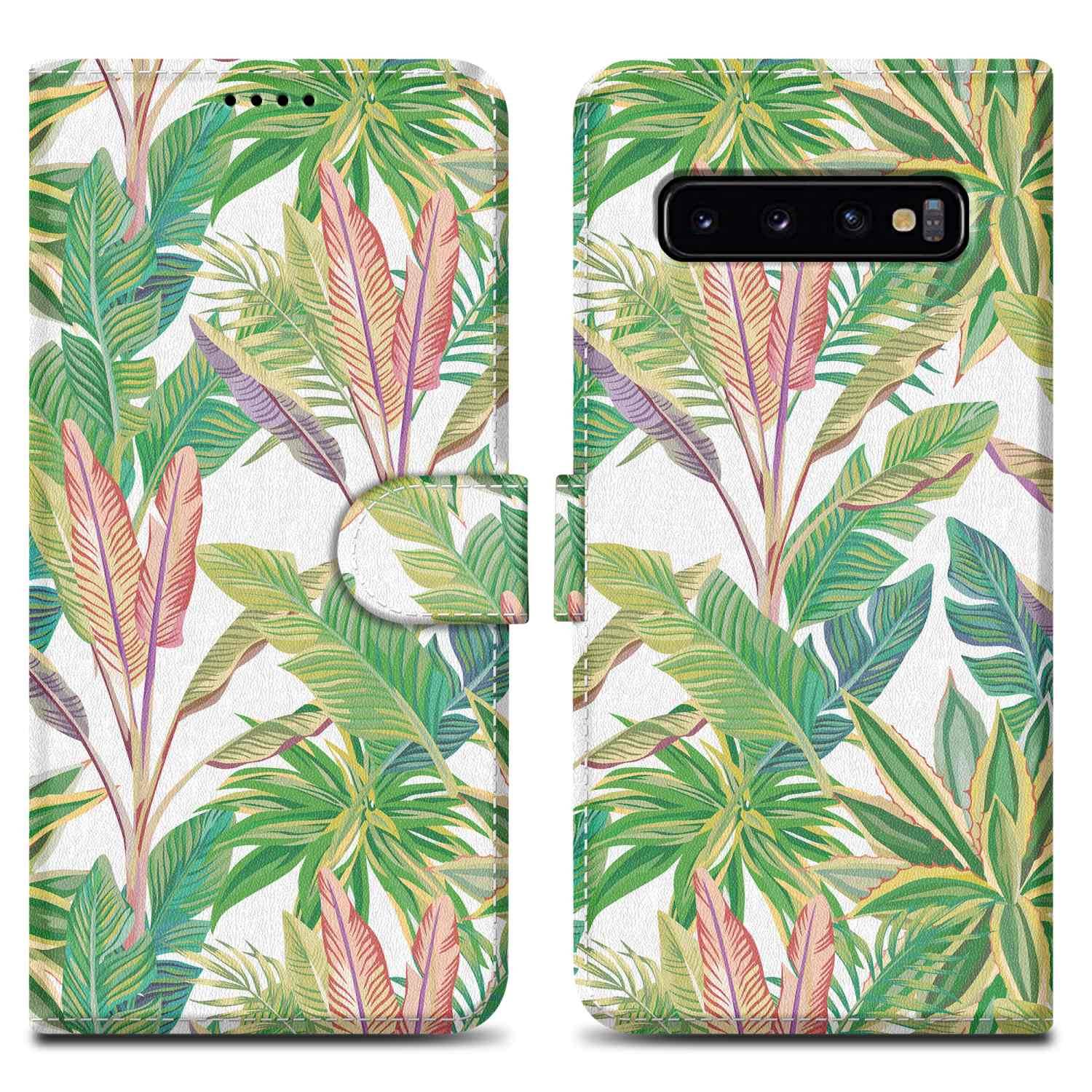 Cadorabo Schutzhülle für Samsung Galaxy S10 4G Hülle Design Grüner Regenwald No.8 Handyhülle Schutzhülle Etui Magnetisch