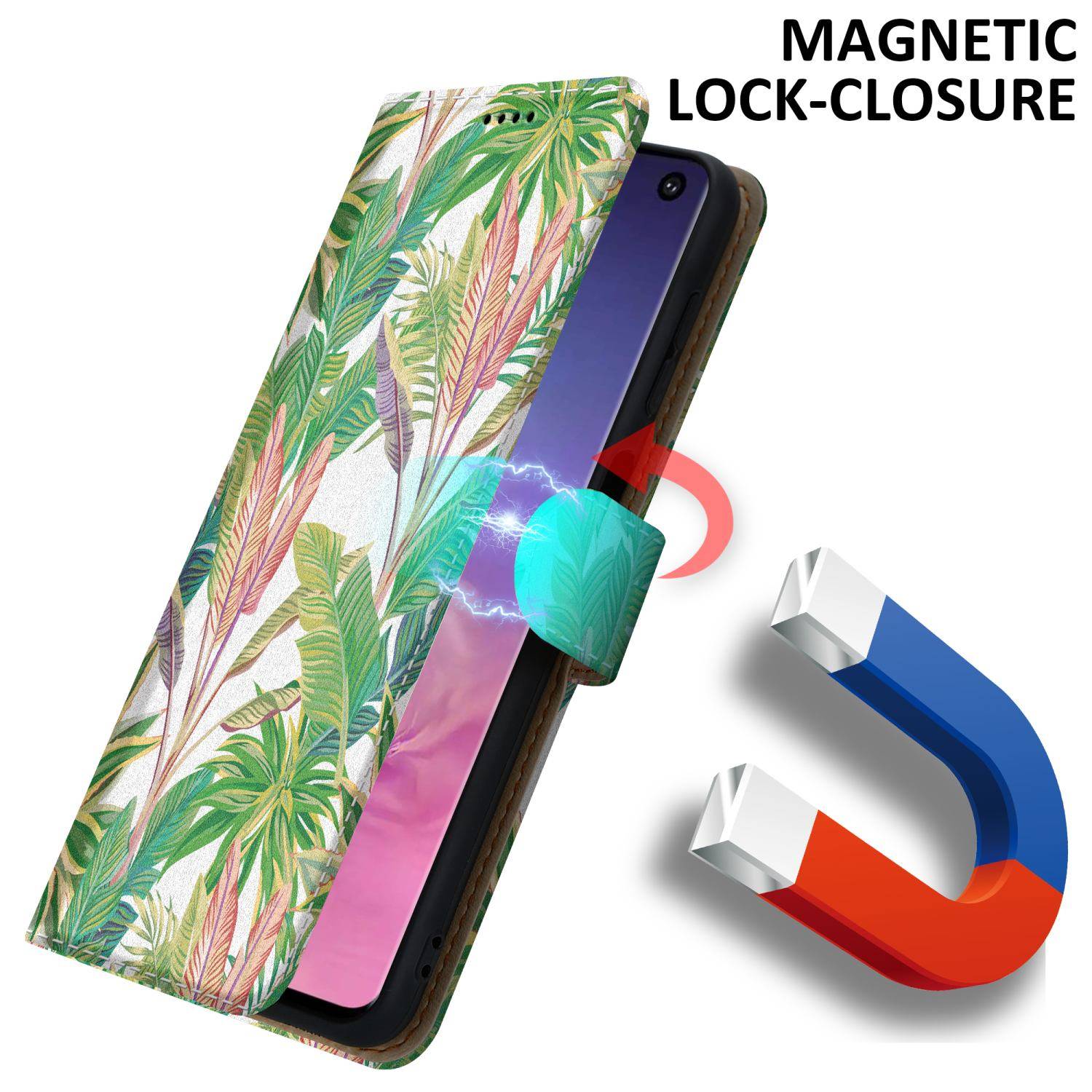 Cadorabo Schutzhülle für Samsung Galaxy S10 4G Hülle Design Grüner Regenwald No.8 Handyhülle Schutzhülle Etui Magnetisch