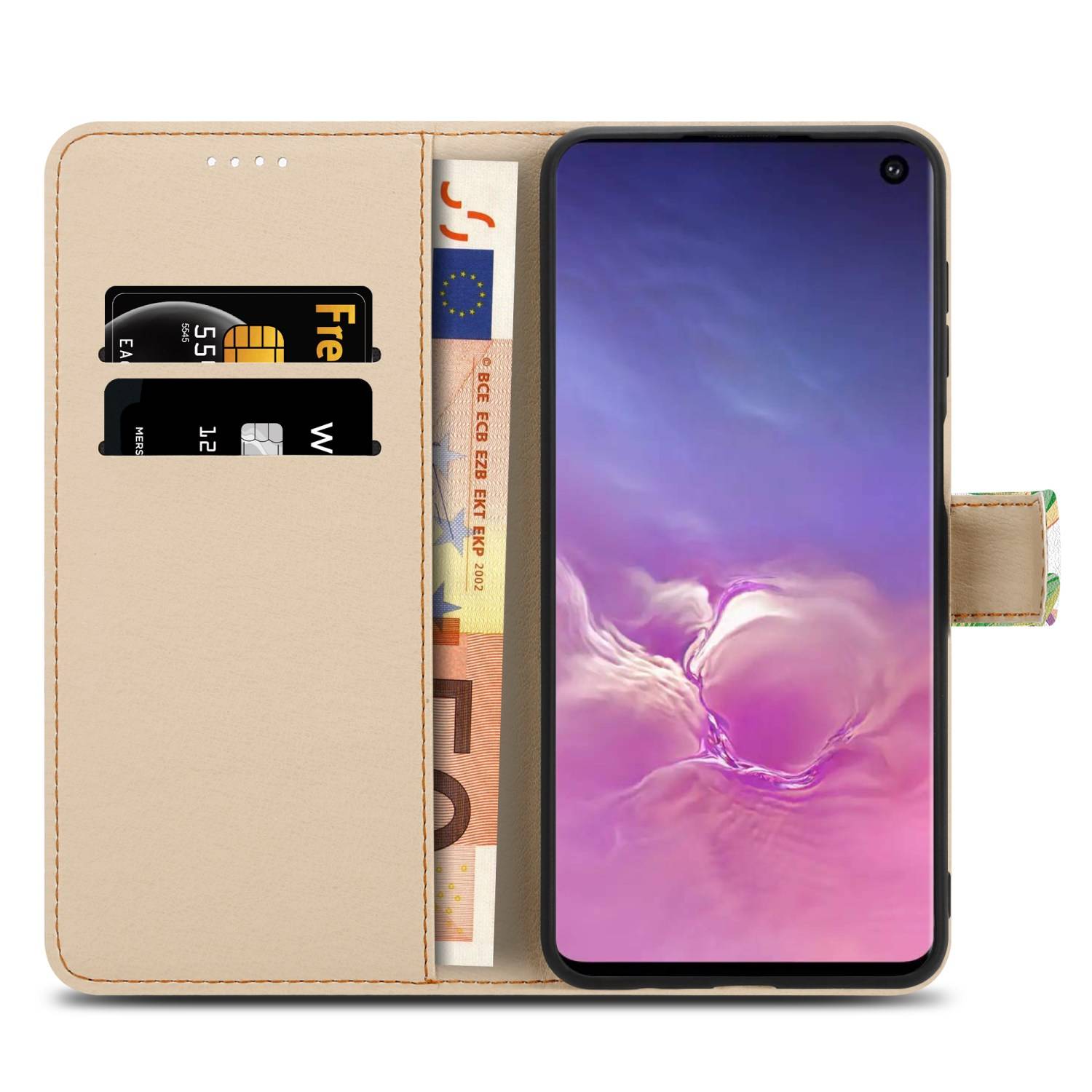 Cadorabo Schutzhülle für Samsung Galaxy S10 4G Hülle Design Grüner Regenwald No.8 Handyhülle Schutzhülle Etui Magnetisch