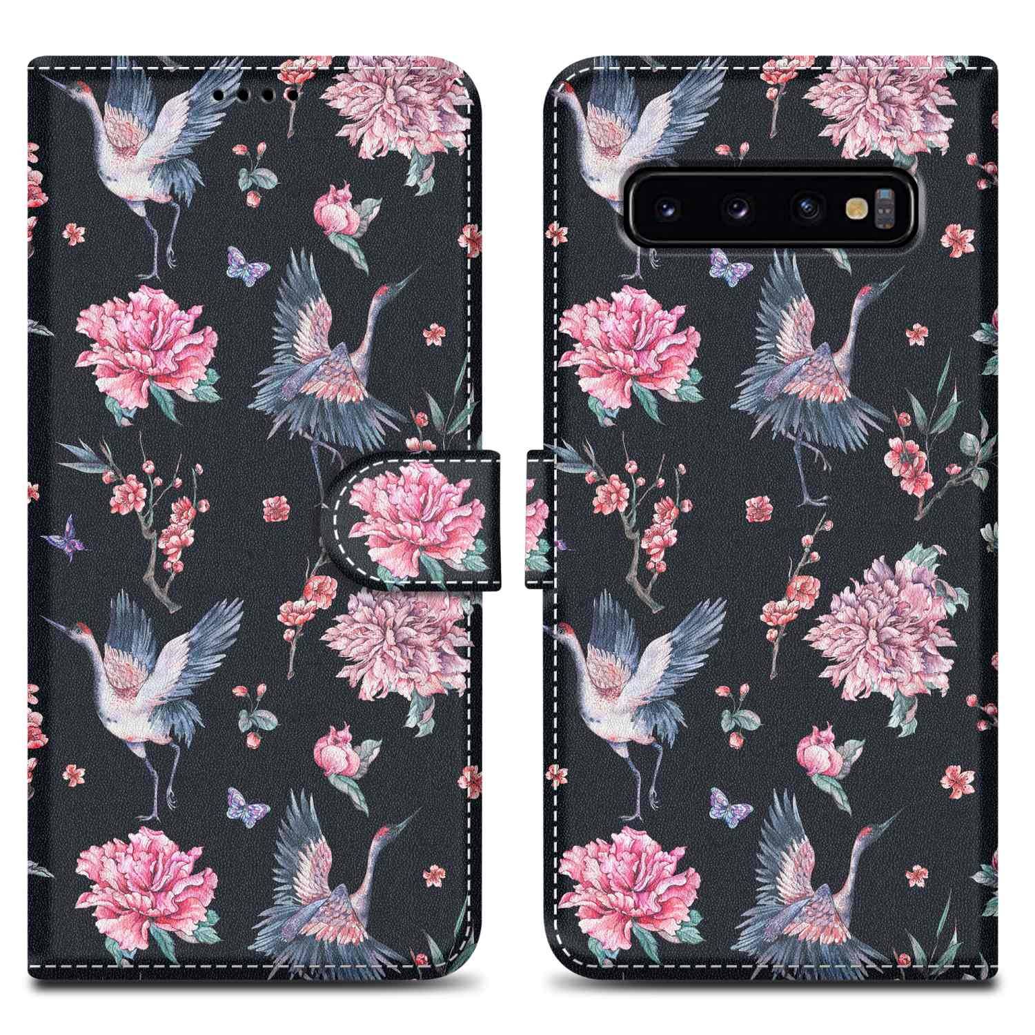 Cadorabo Schutzhülle für Samsung Galaxy S10 4G Hülle Design Schwarz Handyhülle Schutzhülle Etui Magnetisch Case Cover