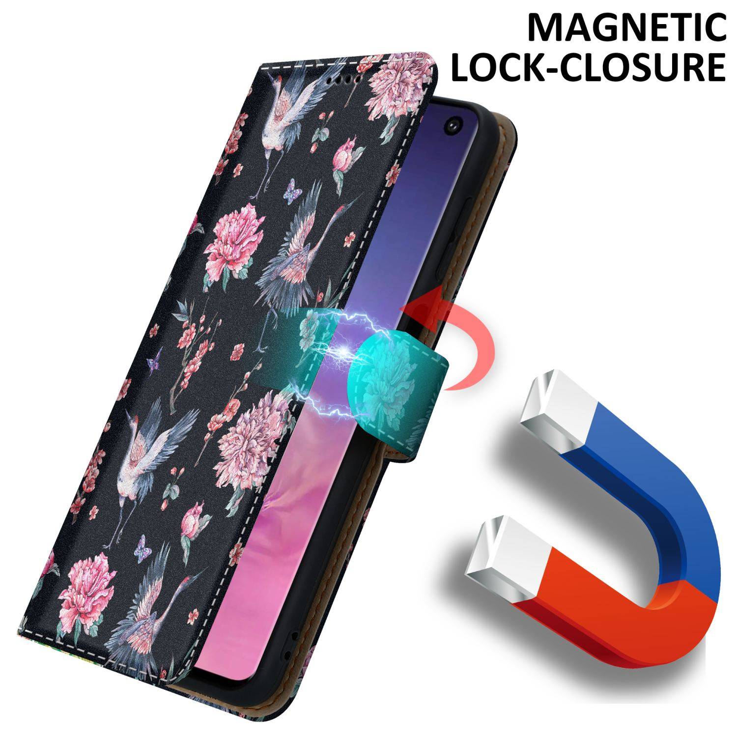Cadorabo Schutzhülle für Samsung Galaxy S10 4G Hülle Design Schwarz Handyhülle Schutzhülle Etui Magnetisch Case Cover