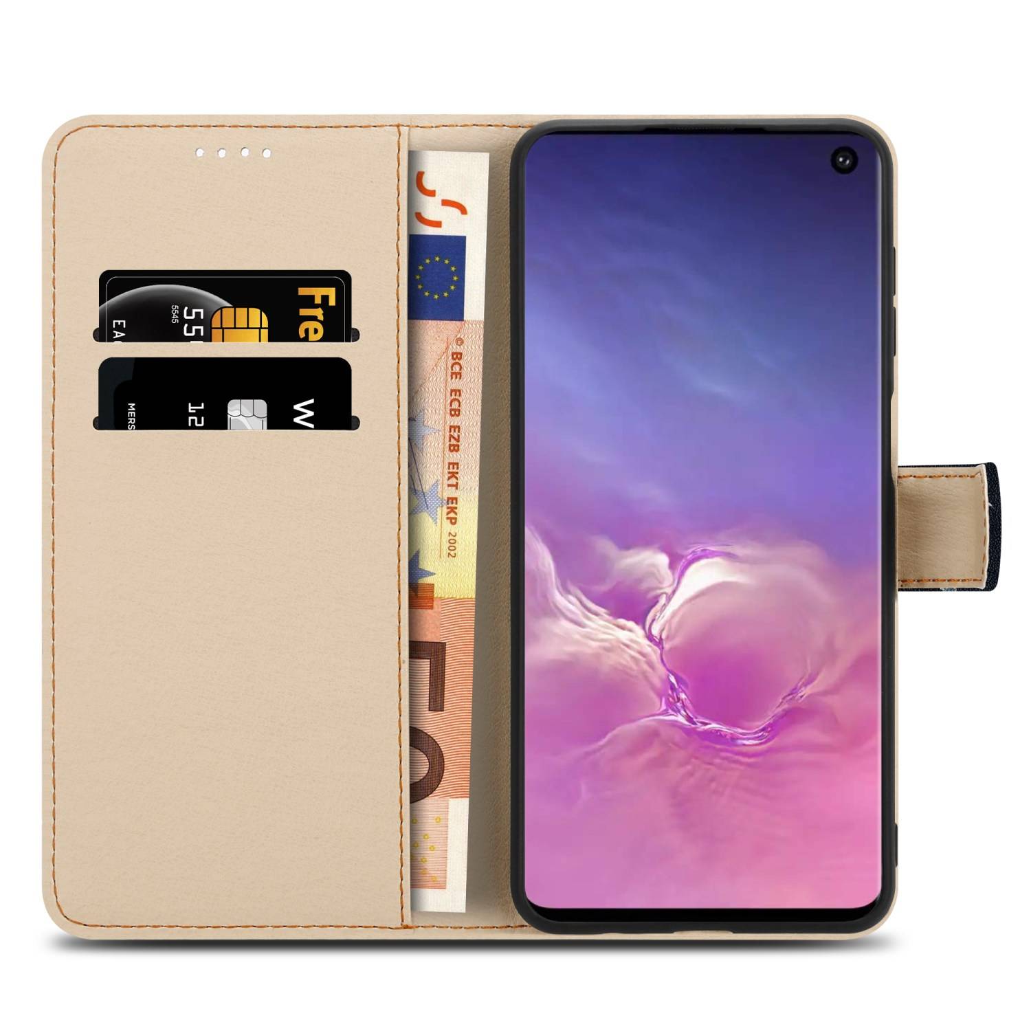 Cadorabo Schutzhülle für Samsung Galaxy S10 4G Hülle Design Schwarz Handyhülle Schutzhülle Etui Magnetisch Case Cover