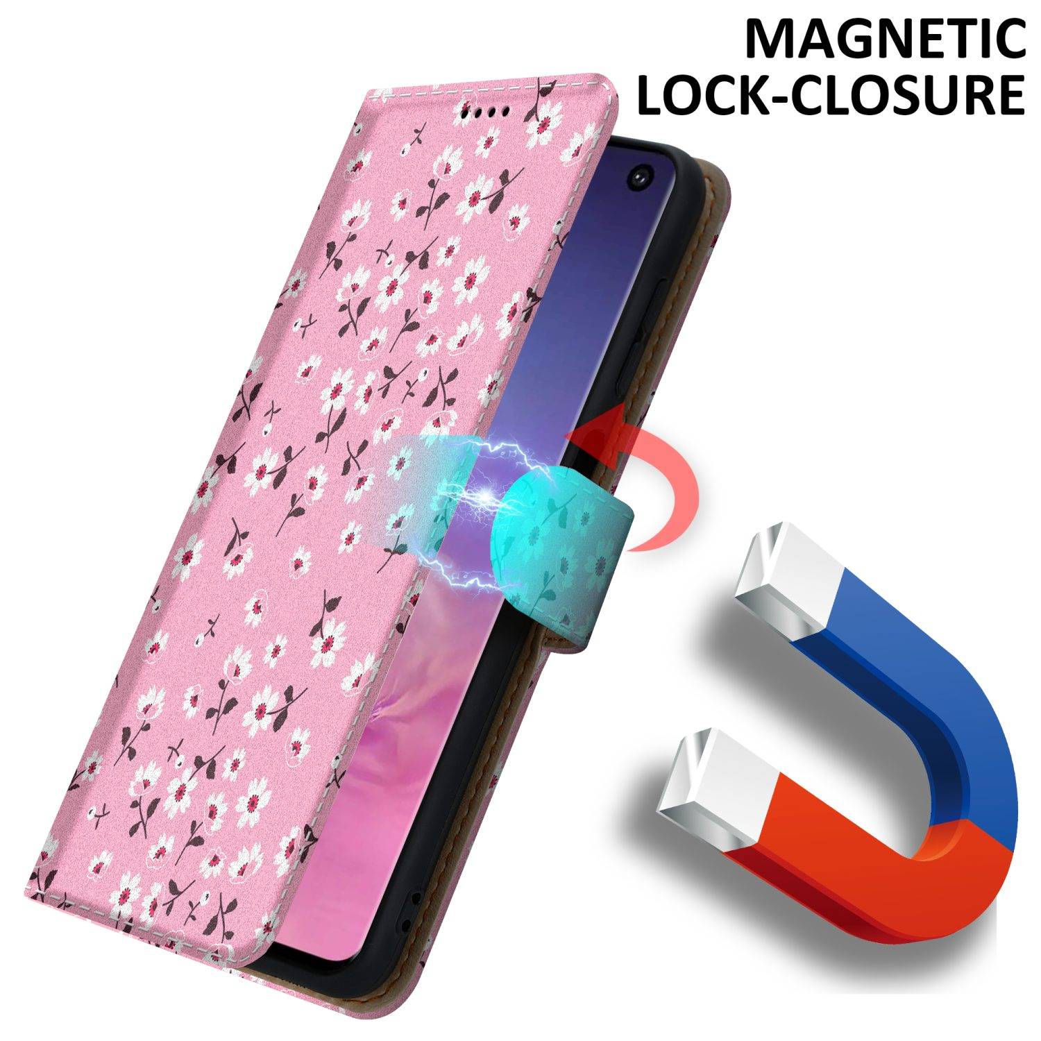 Cadorabo Schutzhülle für Samsung Galaxy S10 PLUS Hülle Design Rosa Handyhülle Schutzhülle Etui Magnetisch Case Cover
