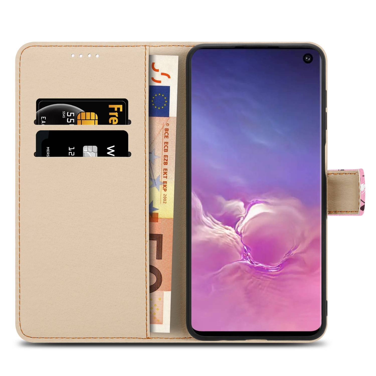 Cadorabo Schutzhülle für Samsung Galaxy S10 PLUS Hülle Design Rosa Handyhülle Schutzhülle Etui Magnetisch Case Cover