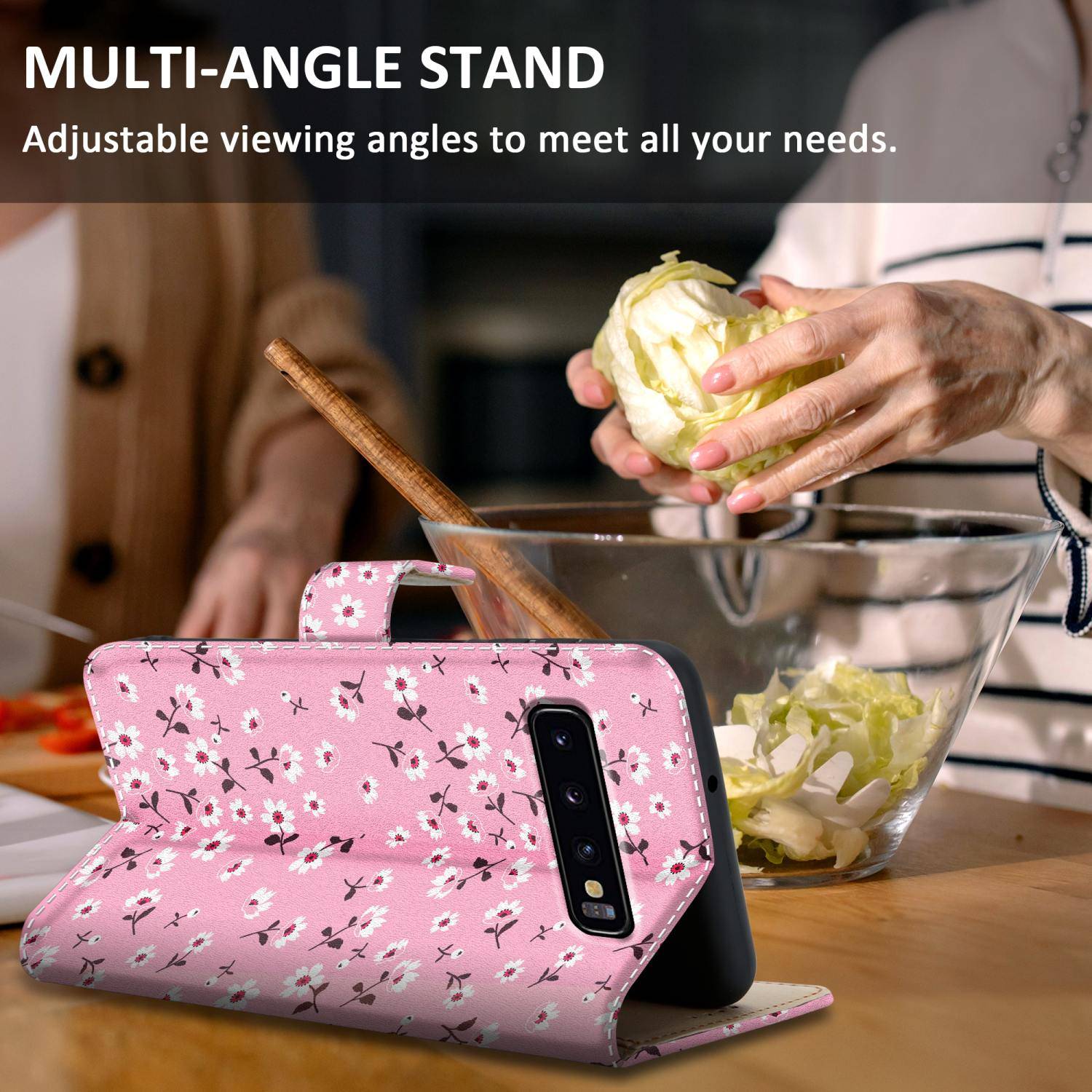 Cadorabo Schutzhülle für Samsung Galaxy S10 PLUS Hülle Design Rosa Handyhülle Schutzhülle Etui Magnetisch Case Cover