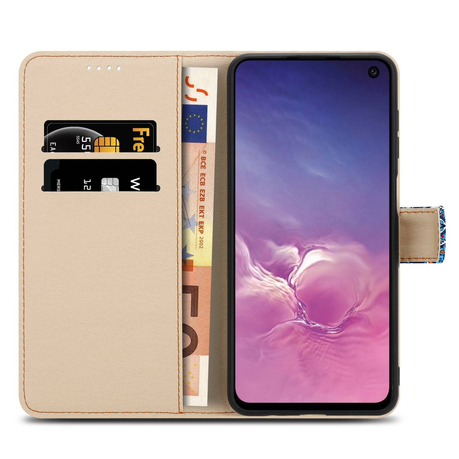 Cadorabo Schutzhülle für Samsung Galaxy S10e Hülle Design Blau Handyhülle Schutzhülle Etui Magnetisch Case Cover