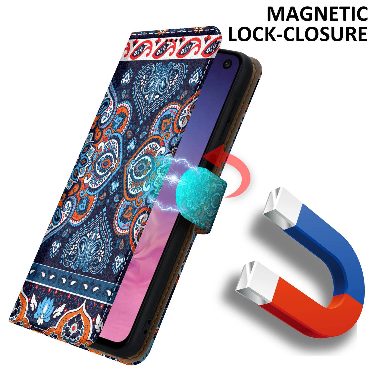 Cadorabo Schutzhülle für Samsung Galaxy S10e Hülle Design Blau Handyhülle Schutzhülle Etui Magnetisch Case Cover