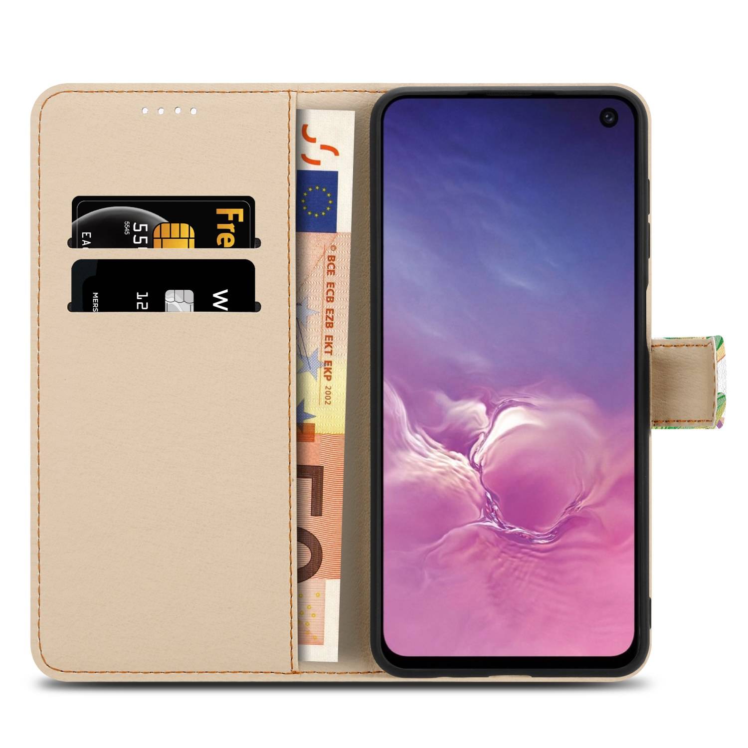 Cadorabo Schutzhülle für Samsung Galaxy S10e Hülle Design Grüner Regenwald No.8 Handyhülle Schutzhülle Etui Magnetisch