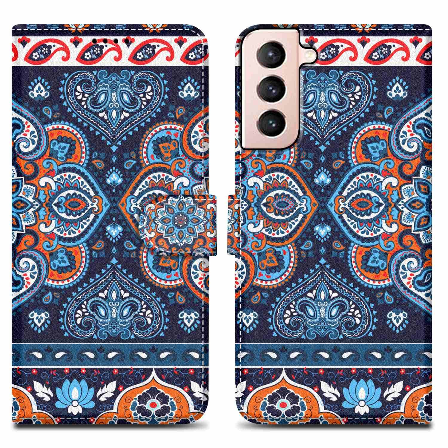 Cadorabo Schutzhülle für Samsung Galaxy S21 PLUS Hülle Design Blau Handyhülle Schutzhülle Etui Magnetisch Case Cover