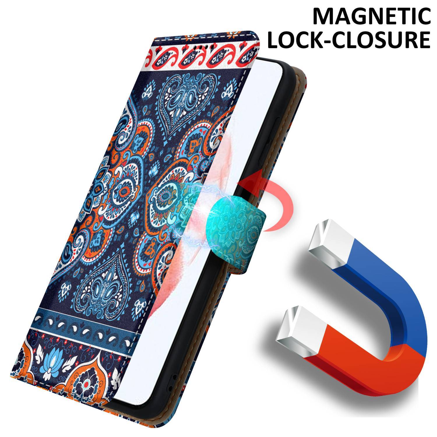 Cadorabo Schutzhülle für Samsung Galaxy S21 PLUS Hülle Design Blau Handyhülle Schutzhülle Etui Magnetisch Case Cover