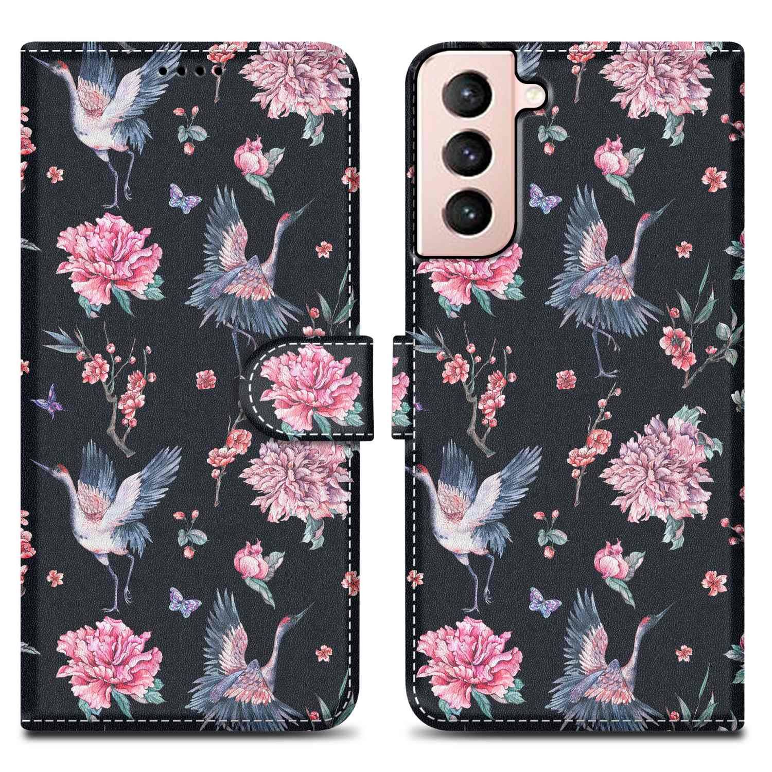 Cadorabo Schutzhülle für Samsung Galaxy S21 PLUS Hülle Design Schwarz Handyhülle Schutzhülle Etui Magnetisch Case Cover