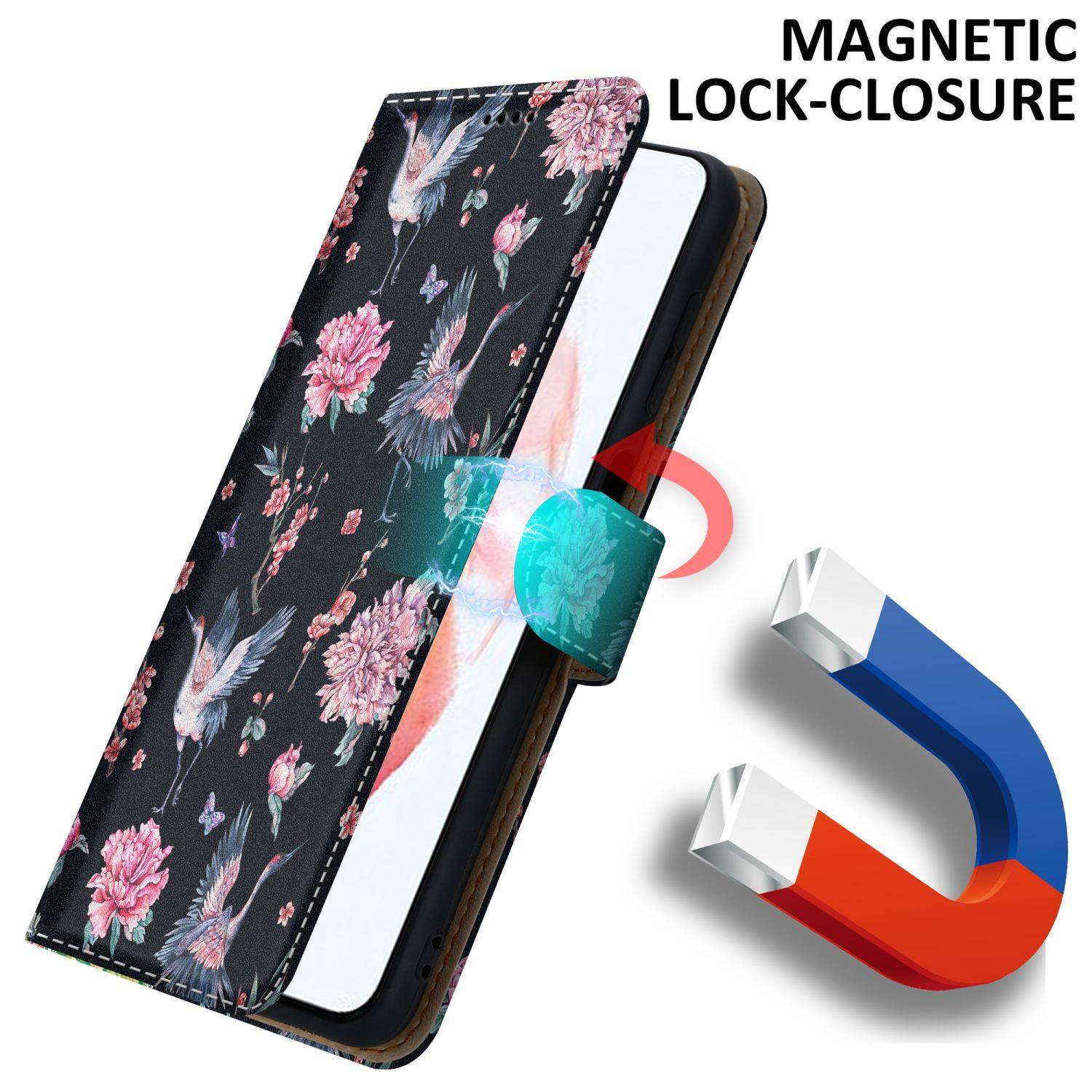 Cadorabo Schutzhülle für Samsung Galaxy S21 PLUS Hülle Design Schwarz Handyhülle Schutzhülle Etui Magnetisch Case Cover