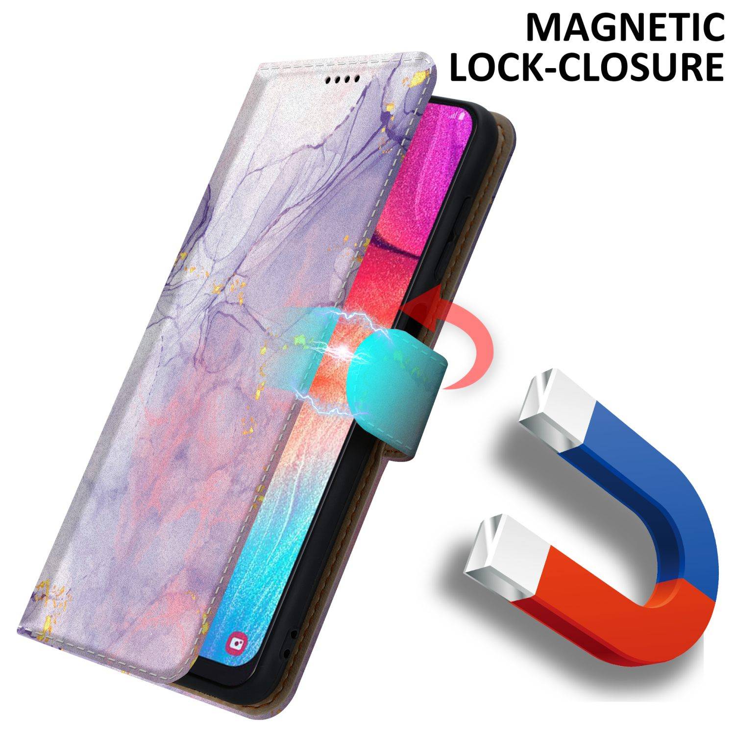 Cadorabo Schutzhülle für Samsung Galaxy A50 4G / A50s / A30s Hülle Design Lila Handyhülle Schutzhülle Etui Magnetisch