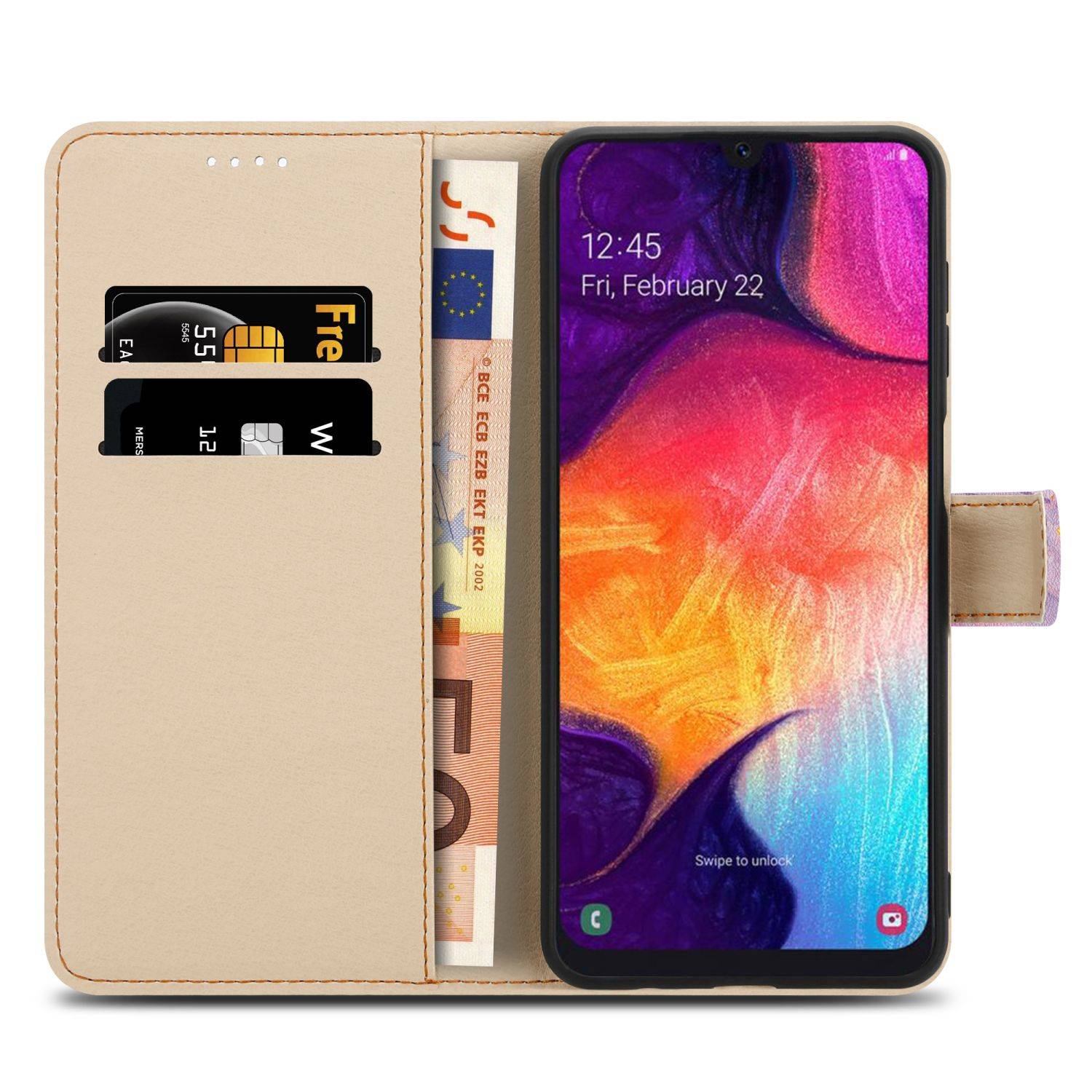 Cadorabo Schutzhülle für Samsung Galaxy A50 4G / A50s / A30s Hülle Design Lila Handyhülle Schutzhülle Etui Magnetisch