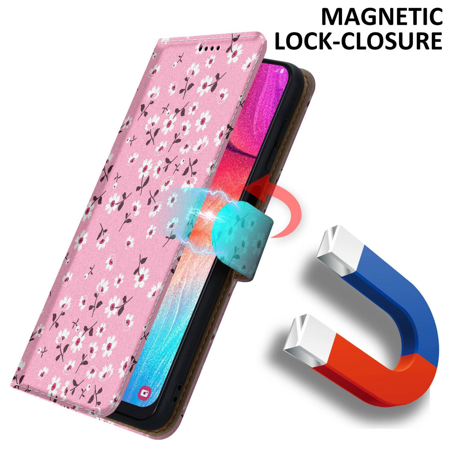 Cadorabo Schutzhülle für Samsung Galaxy A50 4G / A50s / A30s Hülle Design Rosa Handyhülle Schutzhülle Etui Magnetisch