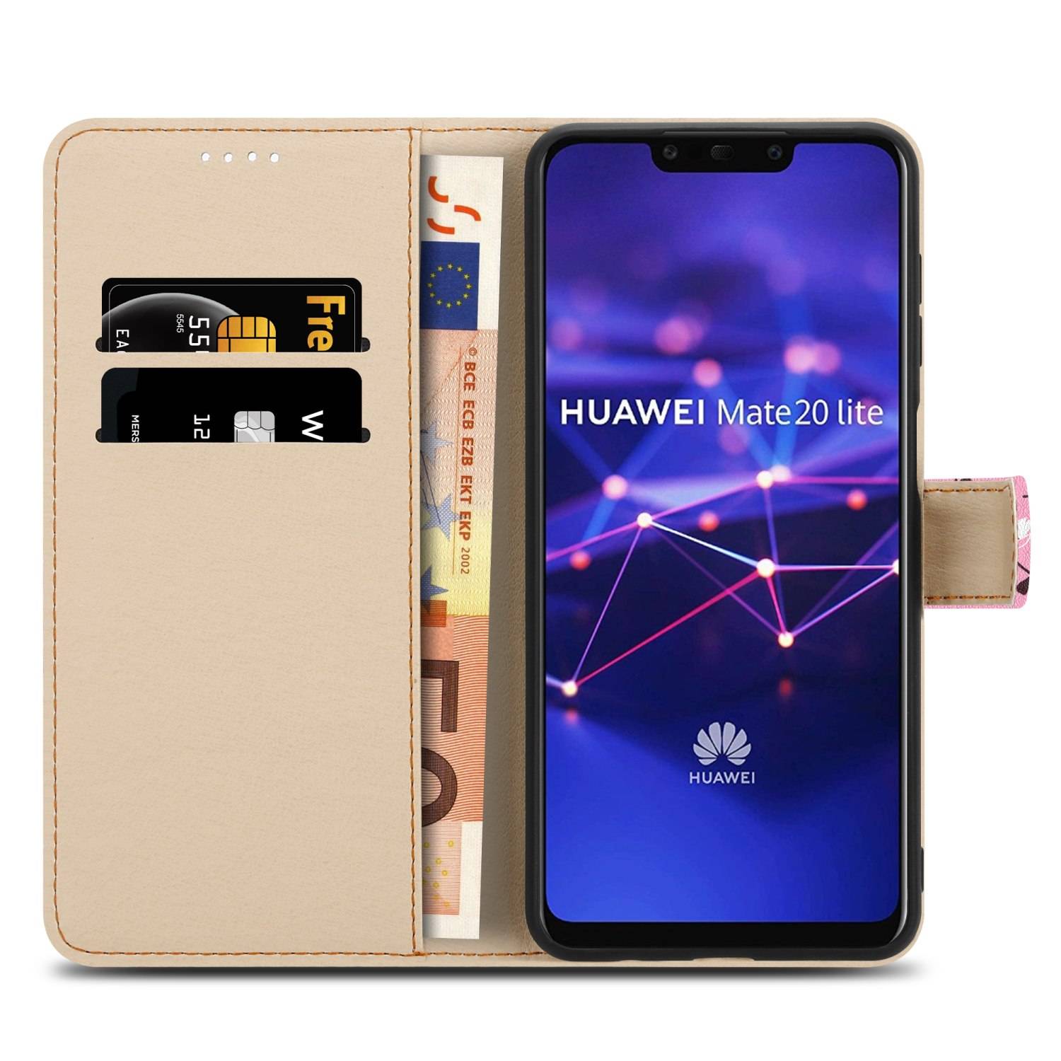 Cadorabo Schutzhülle für Huawei MATE 20 LITE Hülle Design Rosa Handyhülle Schutzhülle Etui Magnetisch Case Cover