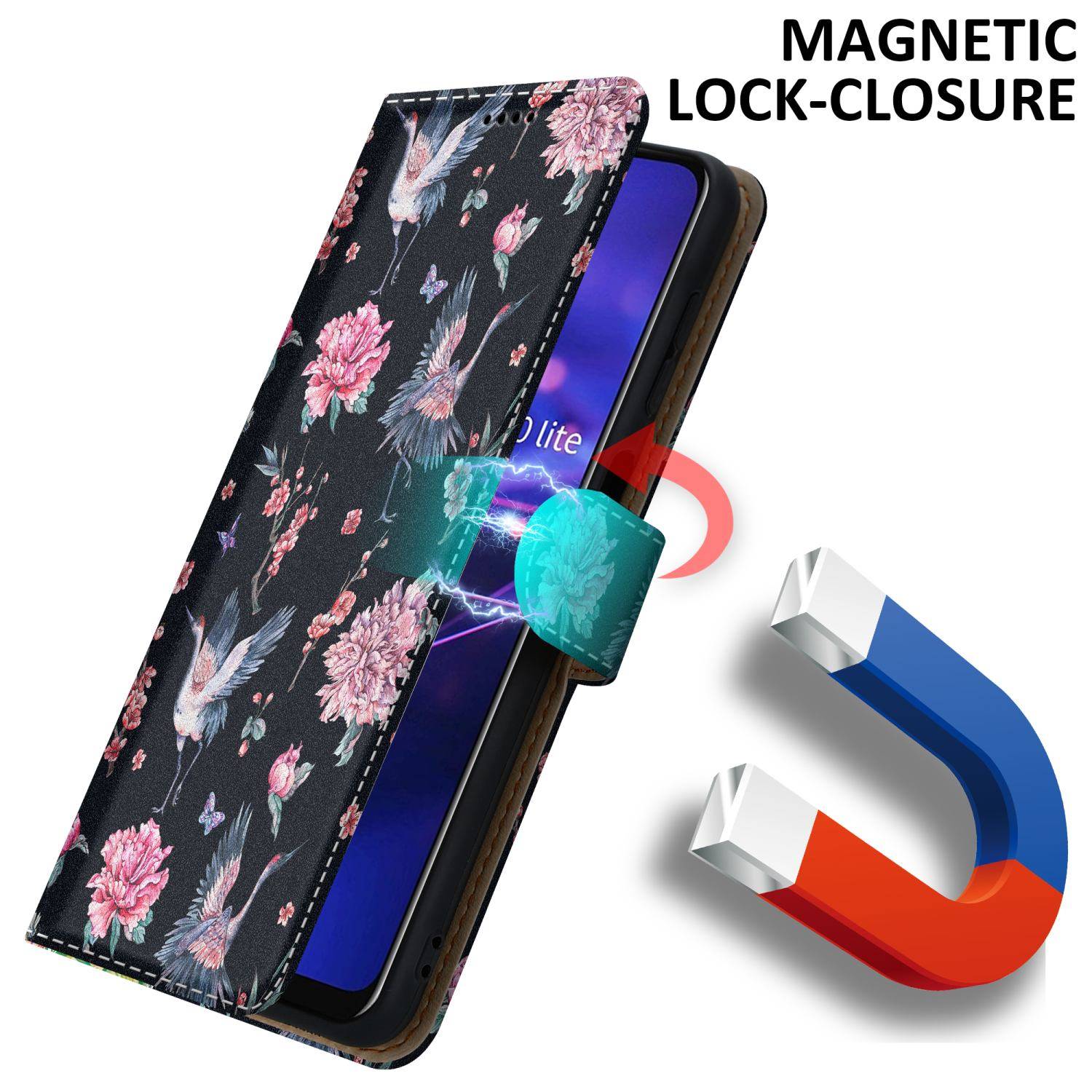 Cadorabo Schutzhülle für Huawei MATE 20 LITE Hülle Design Schwarz Handyhülle Schutzhülle Etui Magnetisch Case Cover