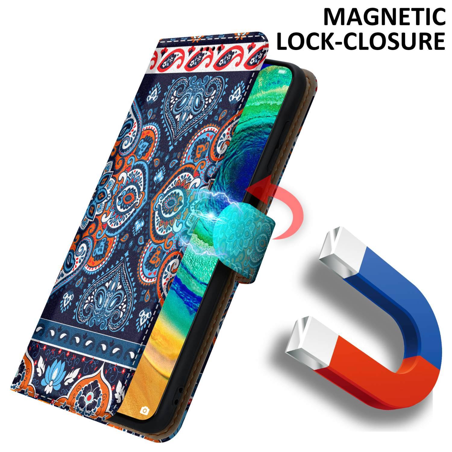 Cadorabo Schutzhülle für Huawei MATE 30 Hülle Design Blau Handyhülle Schutzhülle Etui Magnetisch Case Cover