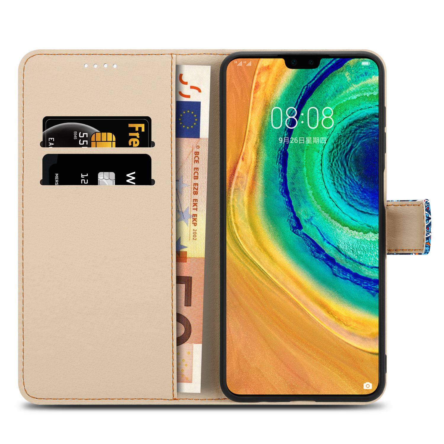 Cadorabo Schutzhülle für Huawei MATE 30 Hülle Design Blau Handyhülle Schutzhülle Etui Magnetisch Case Cover