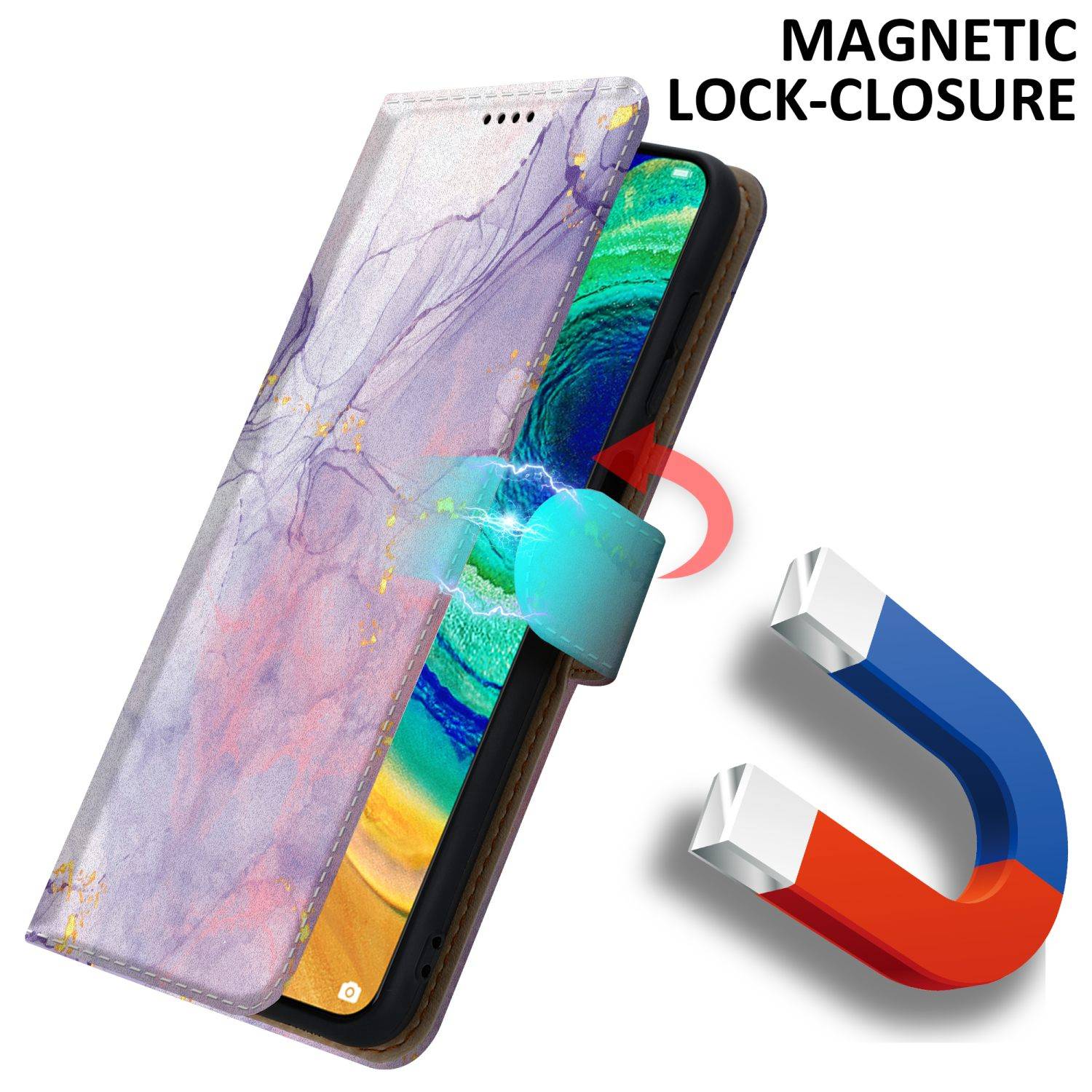 Cadorabo Schutzhülle für Huawei MATE 30 Hülle Design Lila Handyhülle Schutzhülle Etui Magnetisch Case Cover