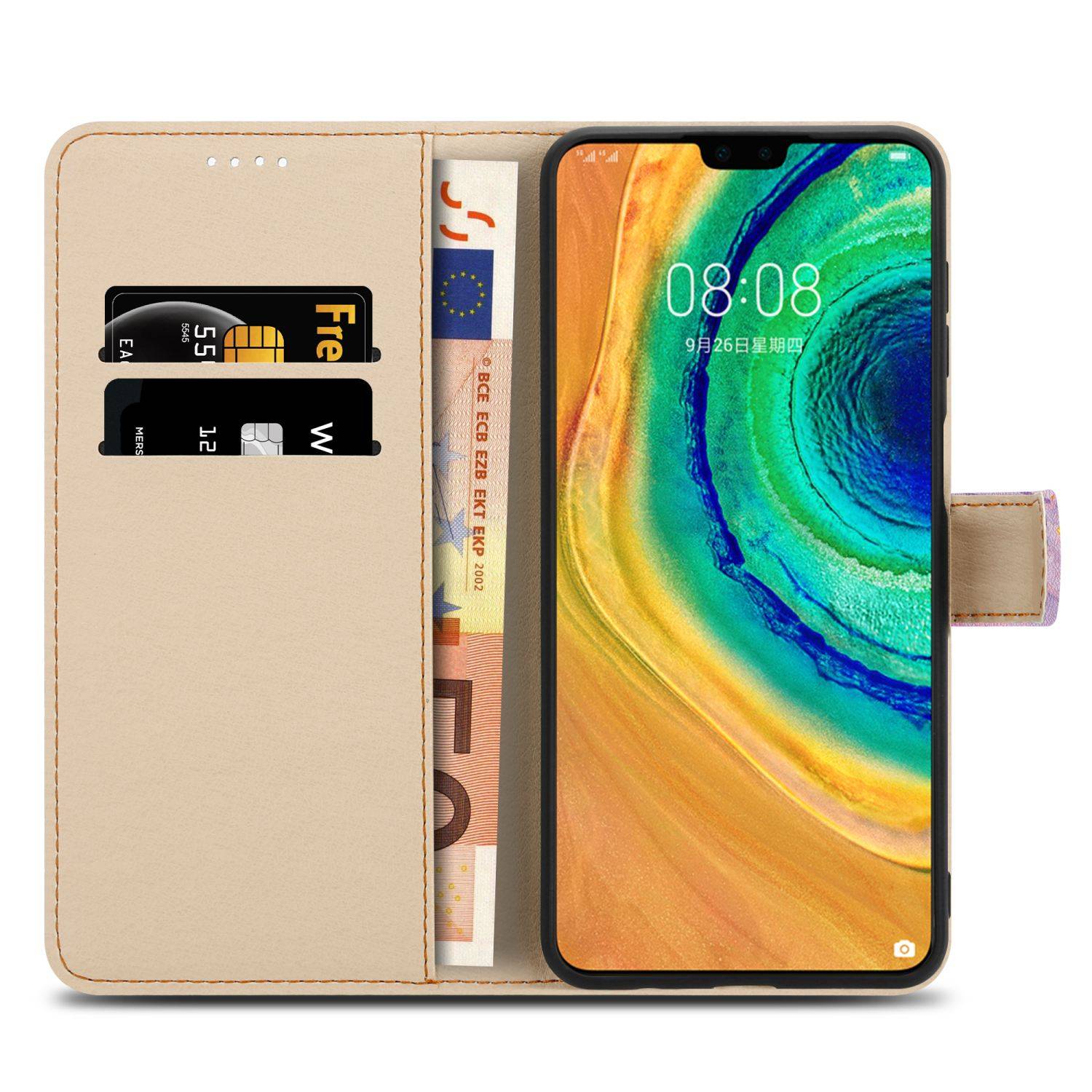 Cadorabo Schutzhülle für Huawei MATE 30 Hülle Design Lila Handyhülle Schutzhülle Etui Magnetisch Case Cover