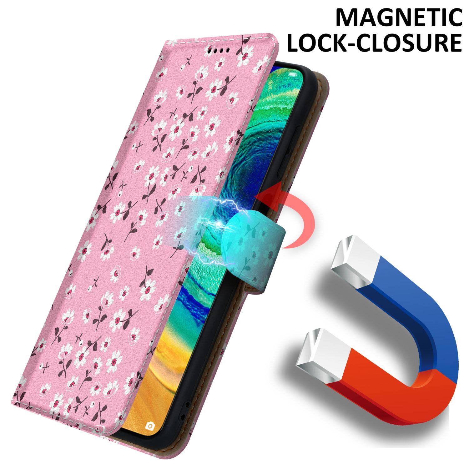 Cadorabo Schutzhülle für Huawei MATE 30 Hülle Design Rosa Handyhülle Schutzhülle Etui Magnetisch Case Cover