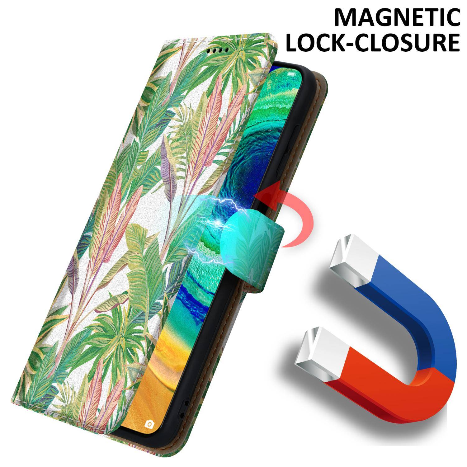 Cadorabo Schutzhülle für Huawei MATE 30 Hülle Design Grüner Regenwald No.8 Handyhülle Schutzhülle Etui Magnetisch Case