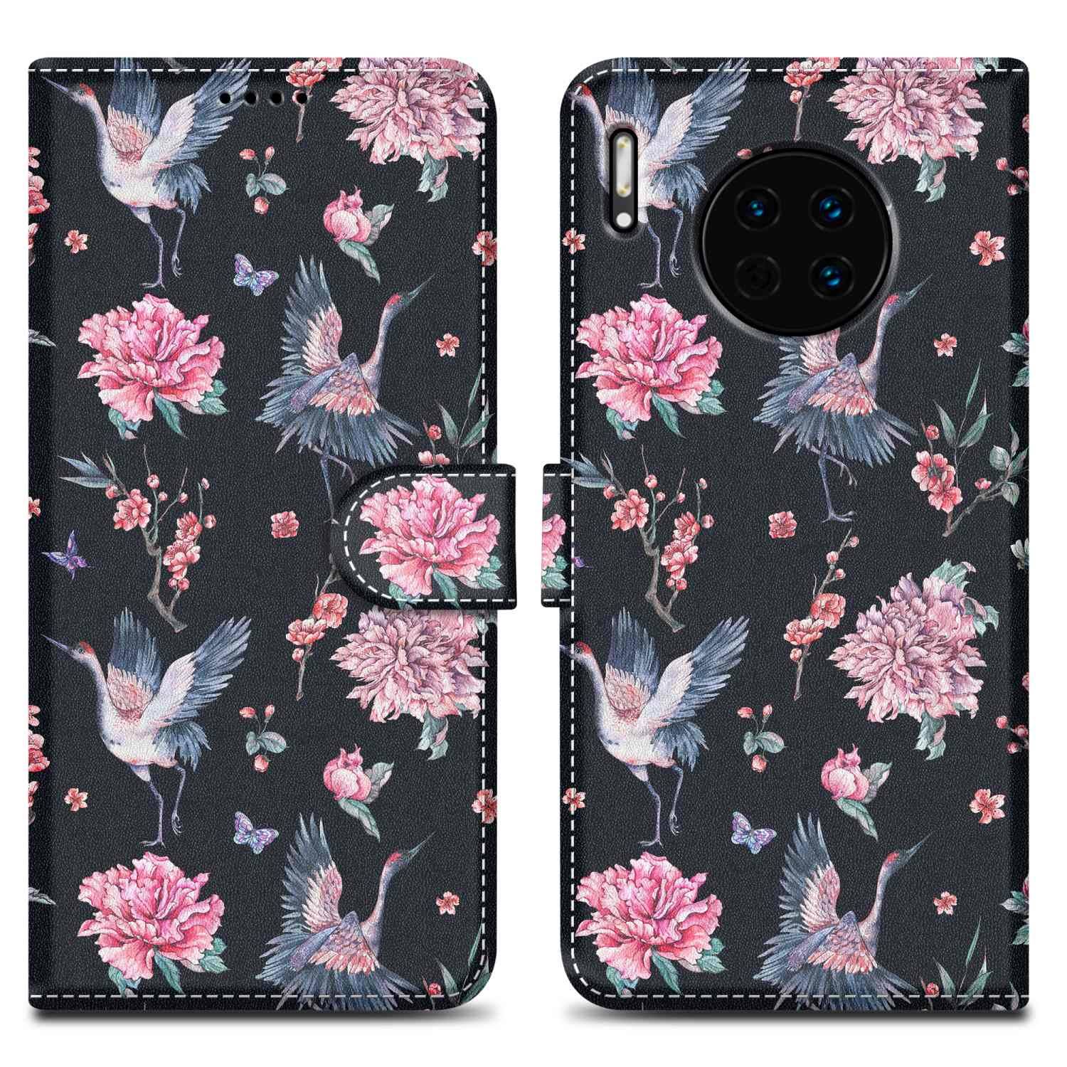 Cadorabo Schutzhülle für Huawei MATE 30 Hülle Design Schwarz Handyhülle Schutzhülle Etui Magnetisch Case Cover