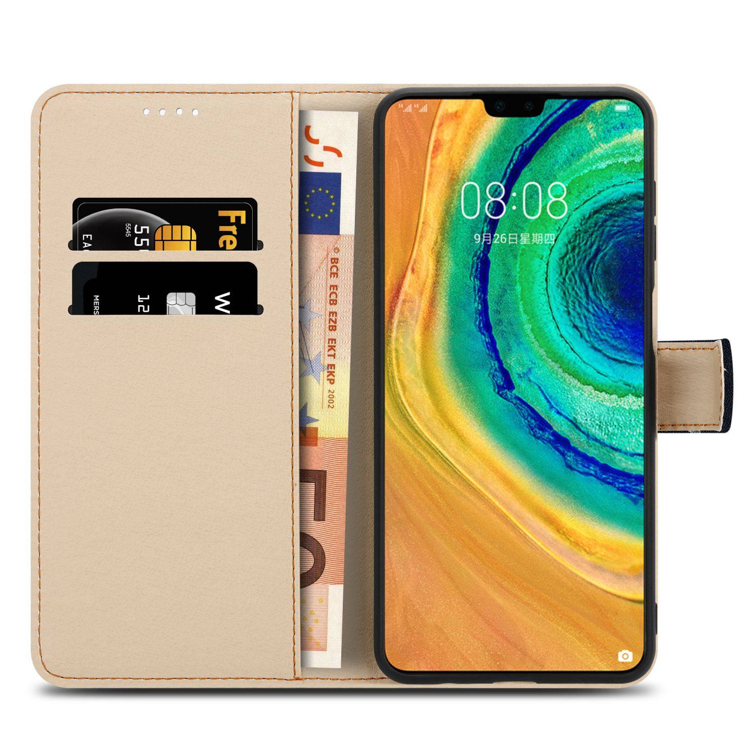 Cadorabo Schutzhülle für Huawei MATE 30 Hülle Design Schwarz Handyhülle Schutzhülle Etui Magnetisch Case Cover
