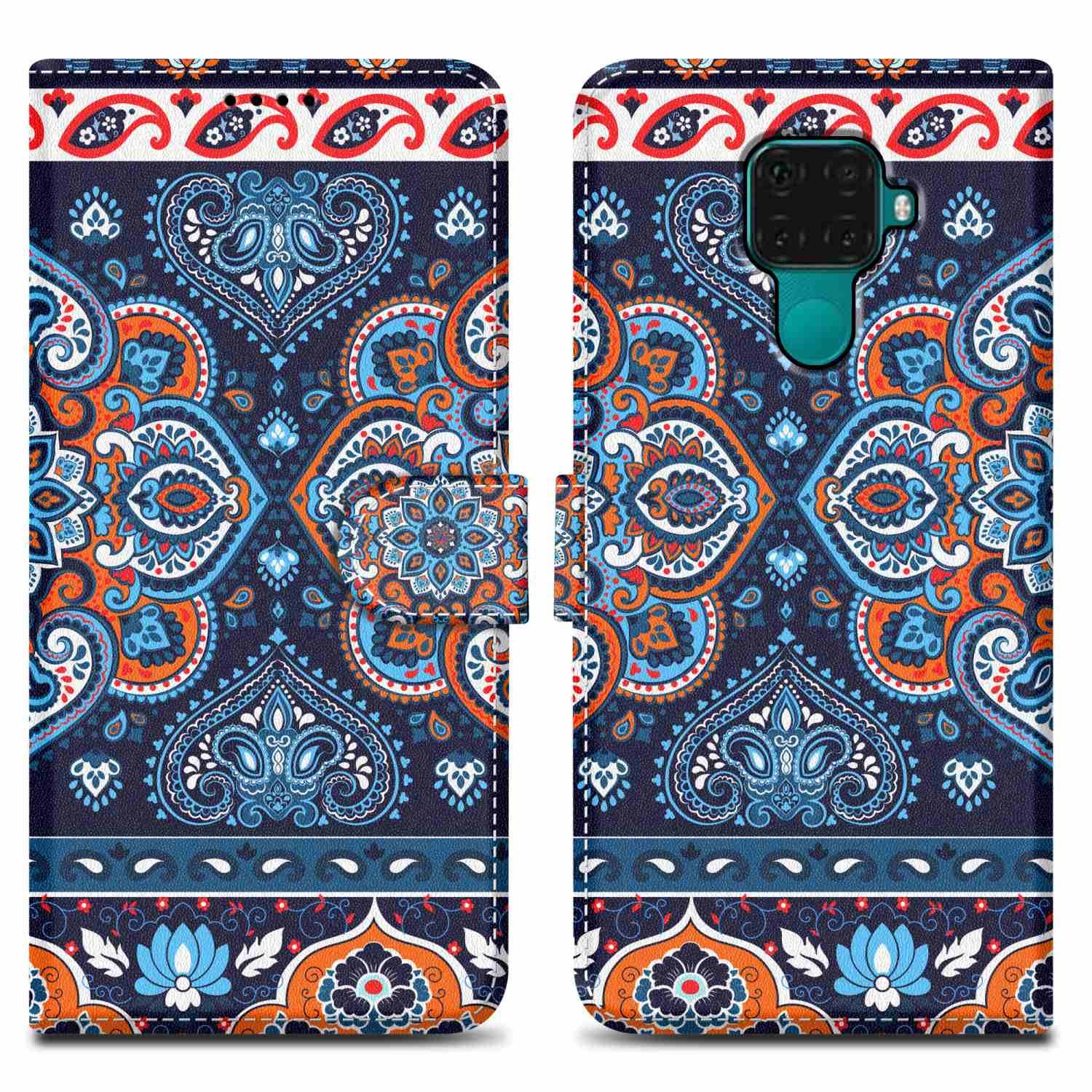 Cadorabo Schutzhülle für Huawei MATE 30 LITE Hülle Design Blau Handyhülle Schutzhülle Etui Magnetisch Case Cover