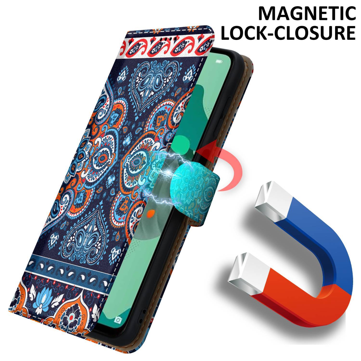 Cadorabo Schutzhülle für Huawei MATE 30 LITE Hülle Design Blau Handyhülle Schutzhülle Etui Magnetisch Case Cover
