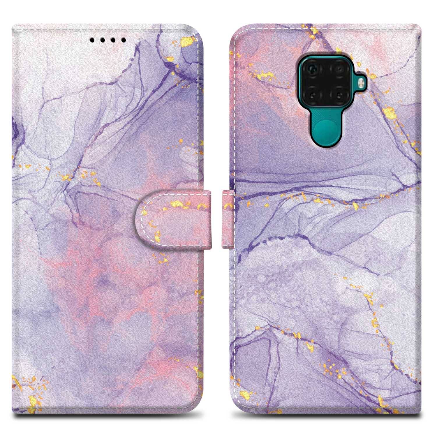 Cadorabo Schutzhülle für Huawei MATE 30 LITE Hülle Design Lila Handyhülle Schutzhülle Etui Magnetisch Case Cover