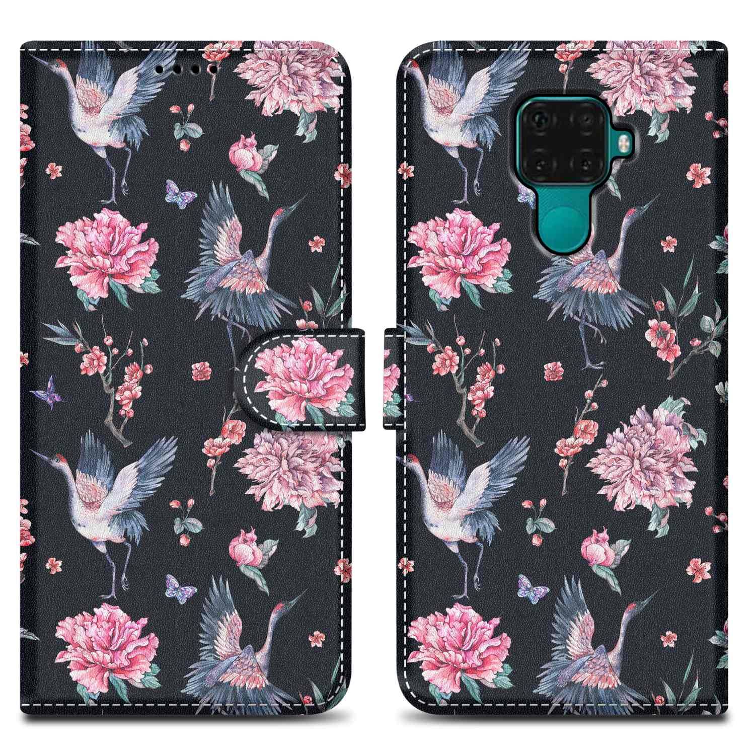 Cadorabo Schutzhülle für Huawei MATE 30 LITE Hülle Design Schwarz Handyhülle Schutzhülle Etui Magnetisch Case Cover