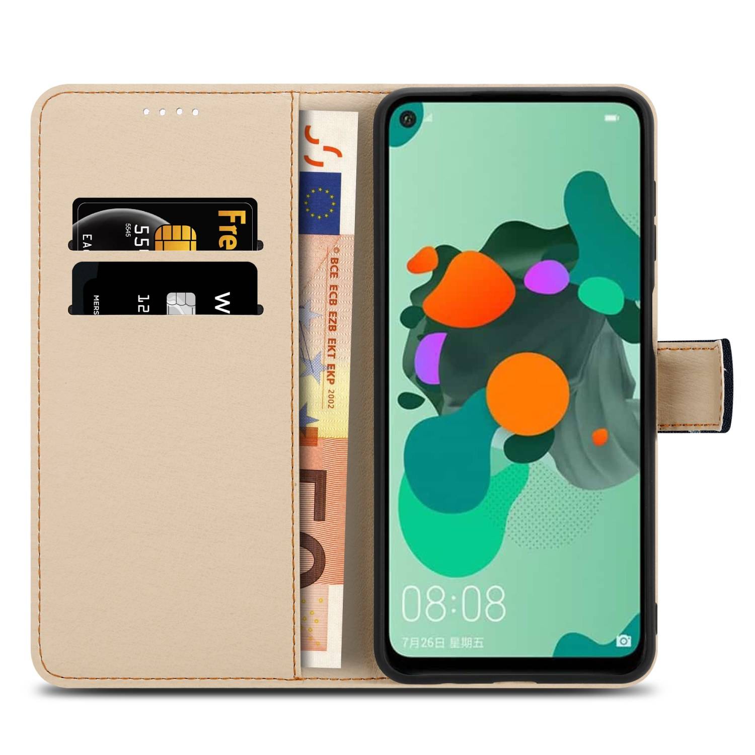 Cadorabo Schutzhülle für Huawei MATE 30 LITE Hülle Design Schwarz Handyhülle Schutzhülle Etui Magnetisch Case Cover