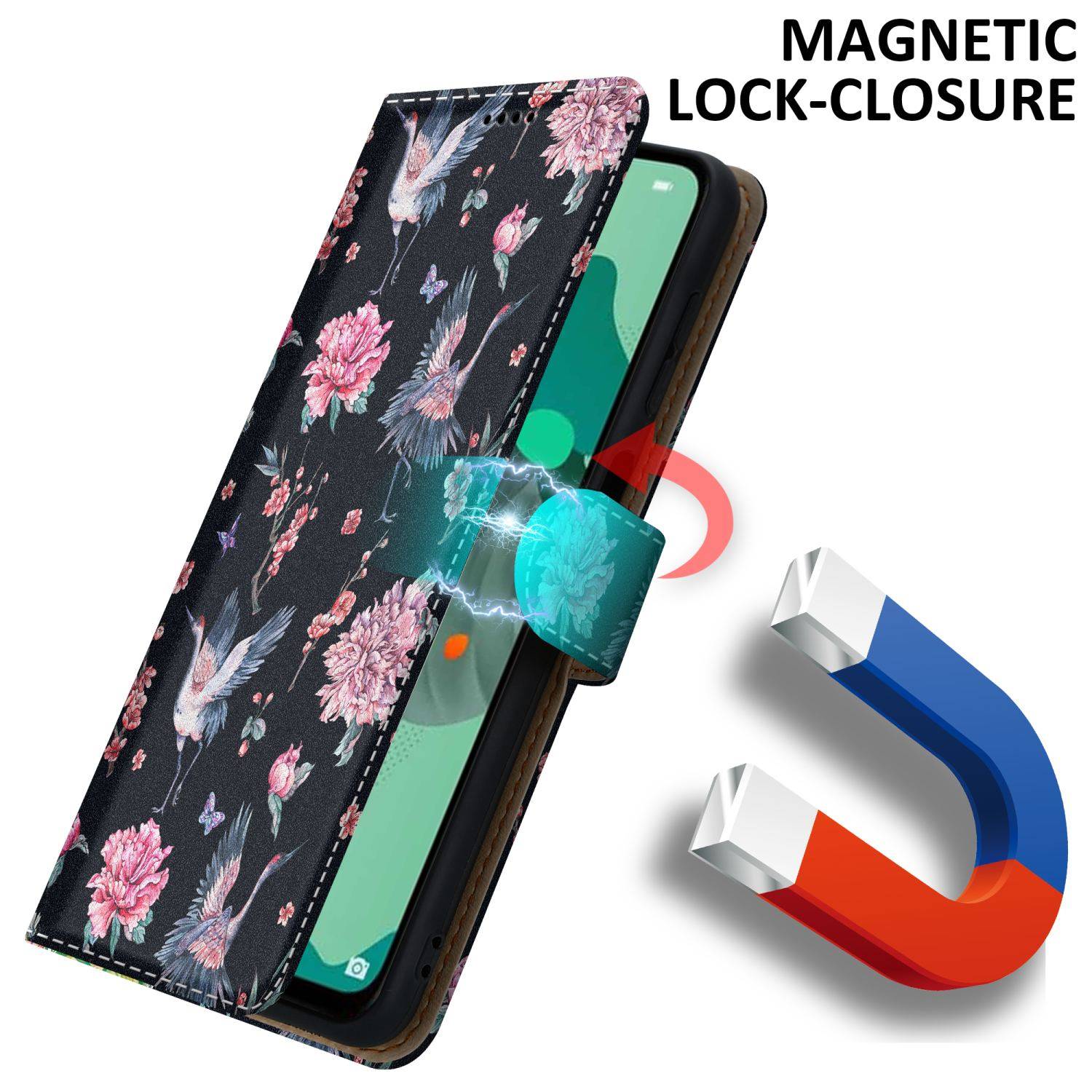Cadorabo Schutzhülle für Huawei MATE 30 LITE Hülle Design Schwarz Handyhülle Schutzhülle Etui Magnetisch Case Cover