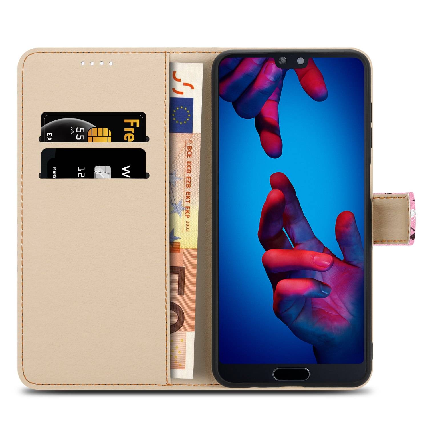 Cadorabo Schutzhülle für Huawei P20 Hülle Design Rosa Handyhülle Schutzhülle Etui Magnetisch Case Cover