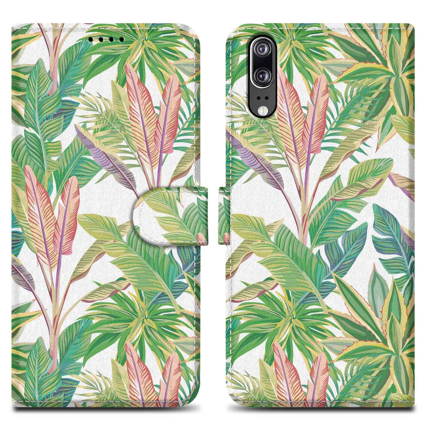 Cadorabo Schutzhülle für Huawei P20 Hülle Design Grüner Regenwald No.8 Handyhülle Schutzhülle Etui Magnetisch Case Cover