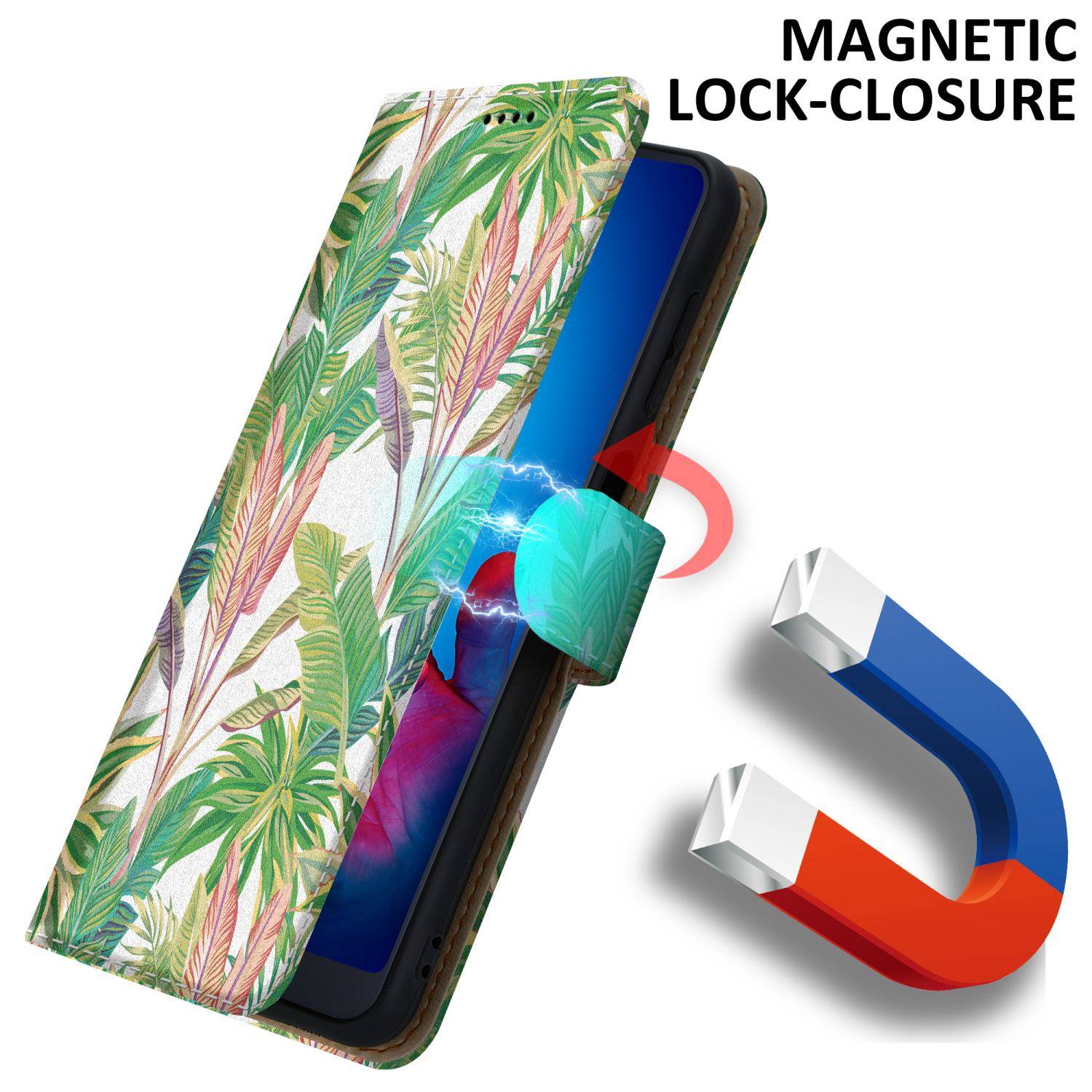 Cadorabo Schutzhülle für Huawei P20 Hülle Design Grüner Regenwald No.8 Handyhülle Schutzhülle Etui Magnetisch Case Cover