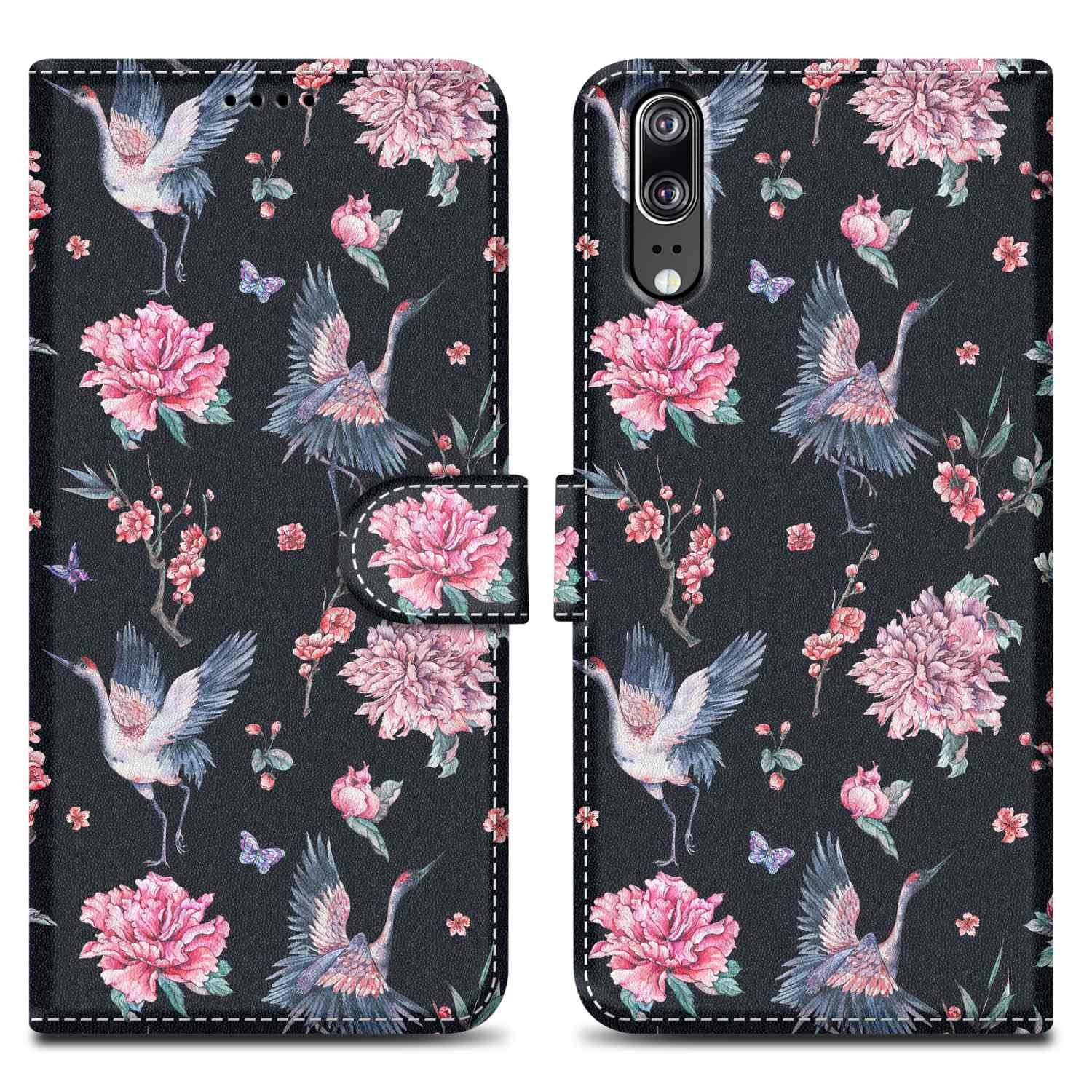 Cadorabo Schutzhülle für Huawei P20 Hülle Design Schwarz Handyhülle Schutzhülle Etui Magnetisch Case Cover