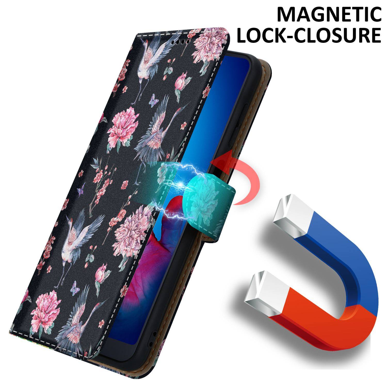 Cadorabo Schutzhülle für Huawei P20 Hülle Design Schwarz Handyhülle Schutzhülle Etui Magnetisch Case Cover
