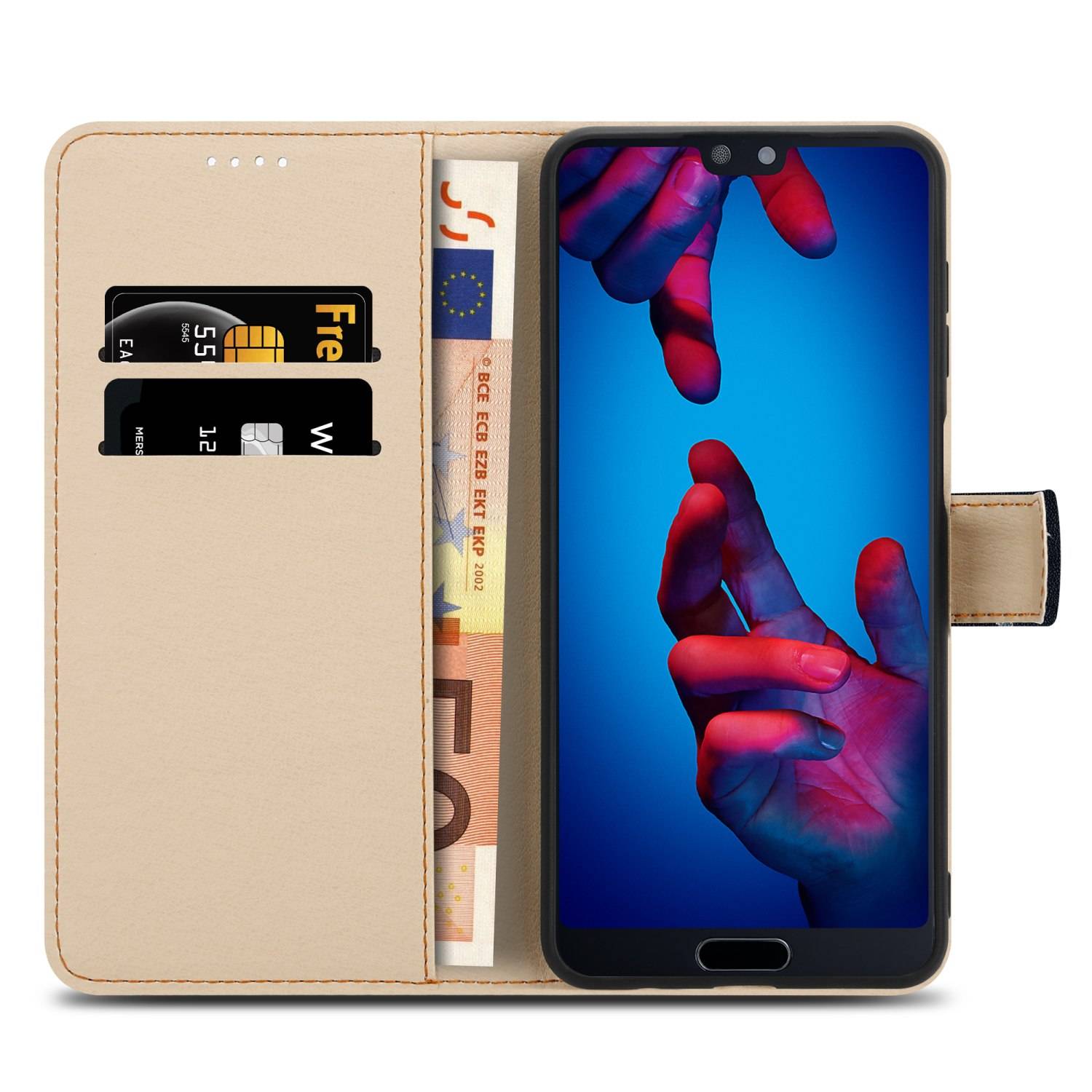Cadorabo Schutzhülle für Huawei P20 Hülle Design Schwarz Handyhülle Schutzhülle Etui Magnetisch Case Cover
