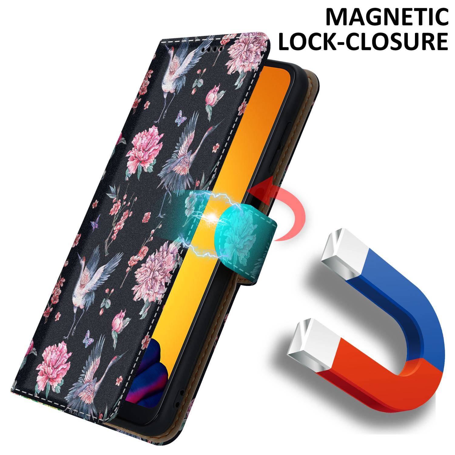 Cadorabo Schutzhülle für Huawei P20 LITE 2018 / NOVA 3E Hülle Design Schwarz Handyhülle Schutzhülle Etui Magnetisch Case