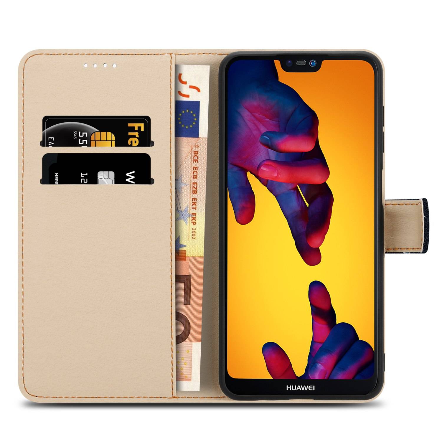 Cadorabo Schutzhülle für Huawei P20 LITE 2018 / NOVA 3E Hülle Design Schwarz Handyhülle Schutzhülle Etui Magnetisch Case