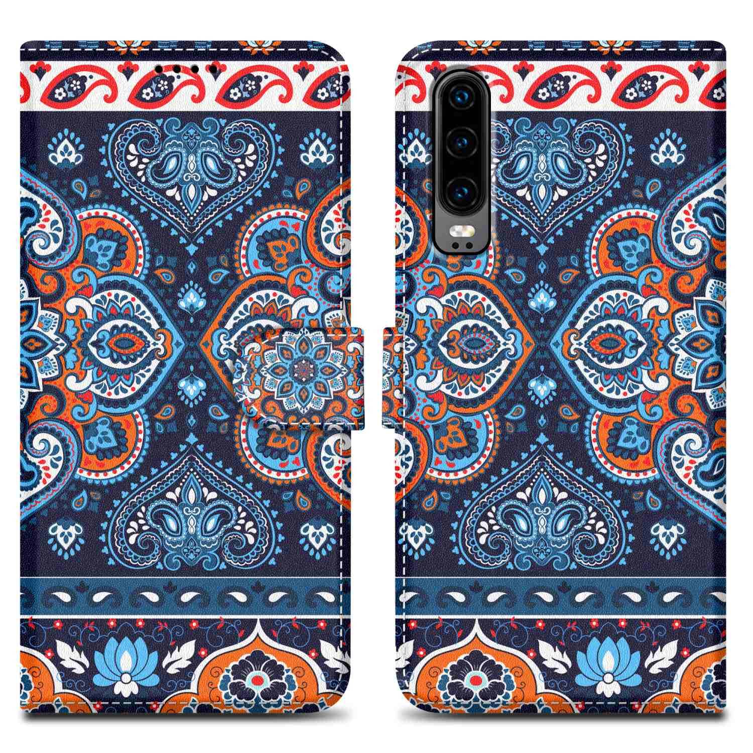 Cadorabo Schutzhülle für Huawei P30 Hülle Design Blau Handyhülle Schutzhülle Etui Magnetisch Case Cover