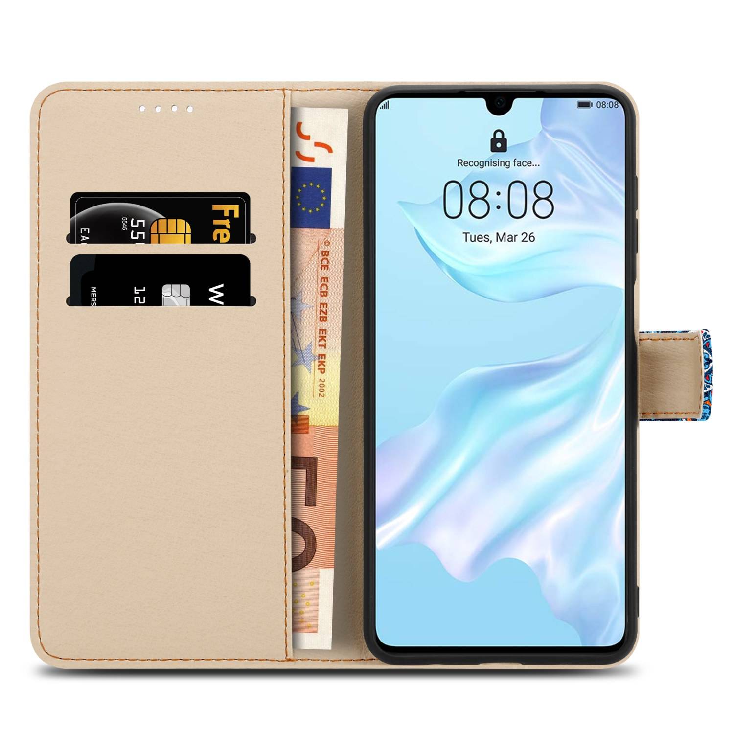Cadorabo Schutzhülle für Huawei P30 Hülle Design Blau Handyhülle Schutzhülle Etui Magnetisch Case Cover