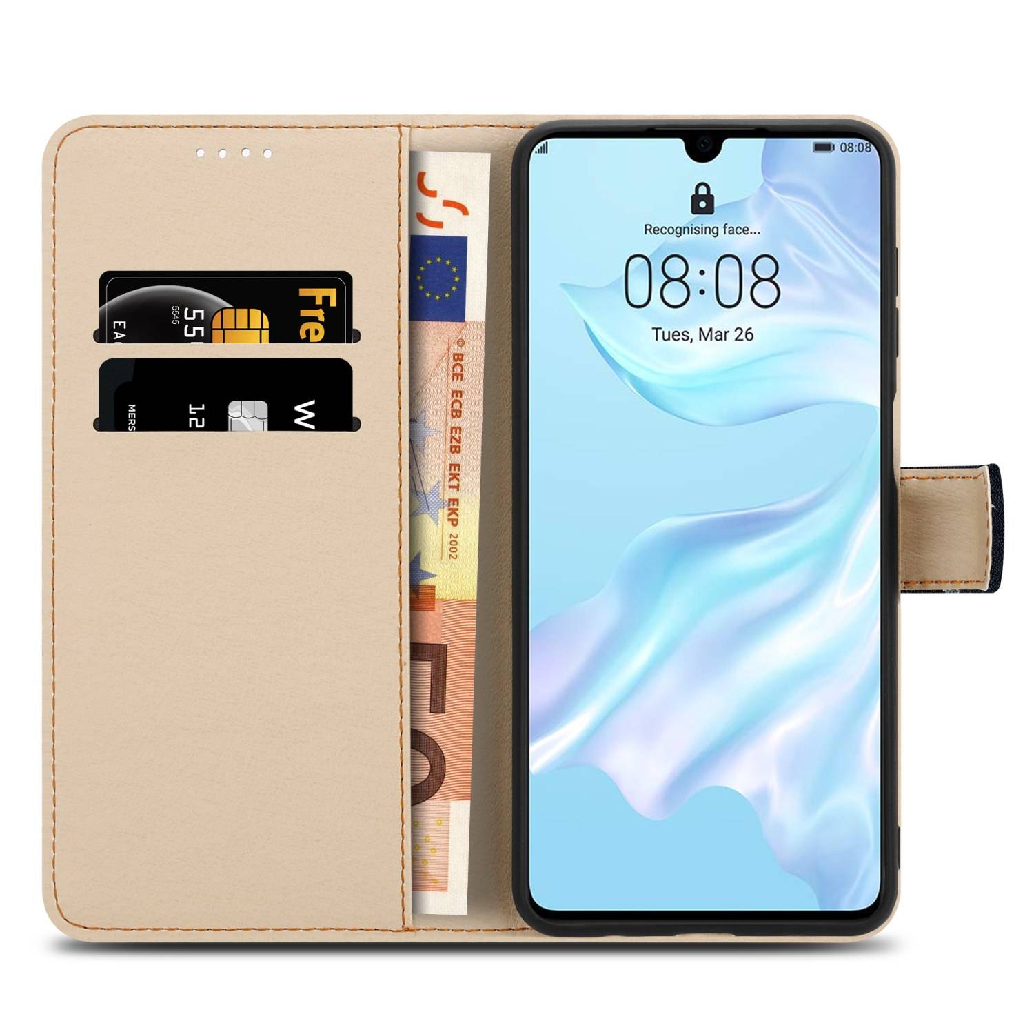 Cadorabo Schutzhülle für Huawei P30 Hülle Design Schwarz Handyhülle Schutzhülle Etui Magnetisch Case Cover