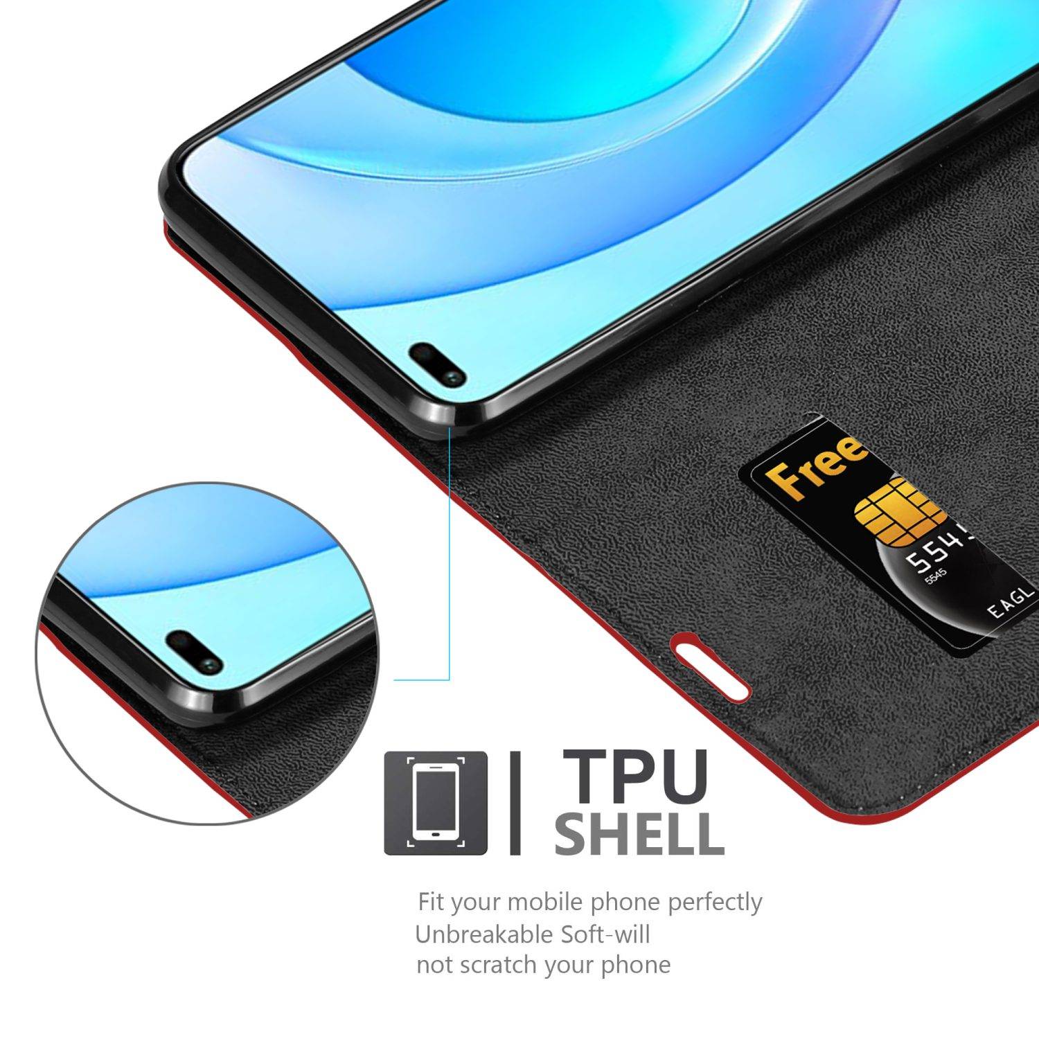 Cadorabo Hülle für Honor 50 LITE Schutz Hülle in Rot Handyhülle Etui Case Cover Magnetverschluss