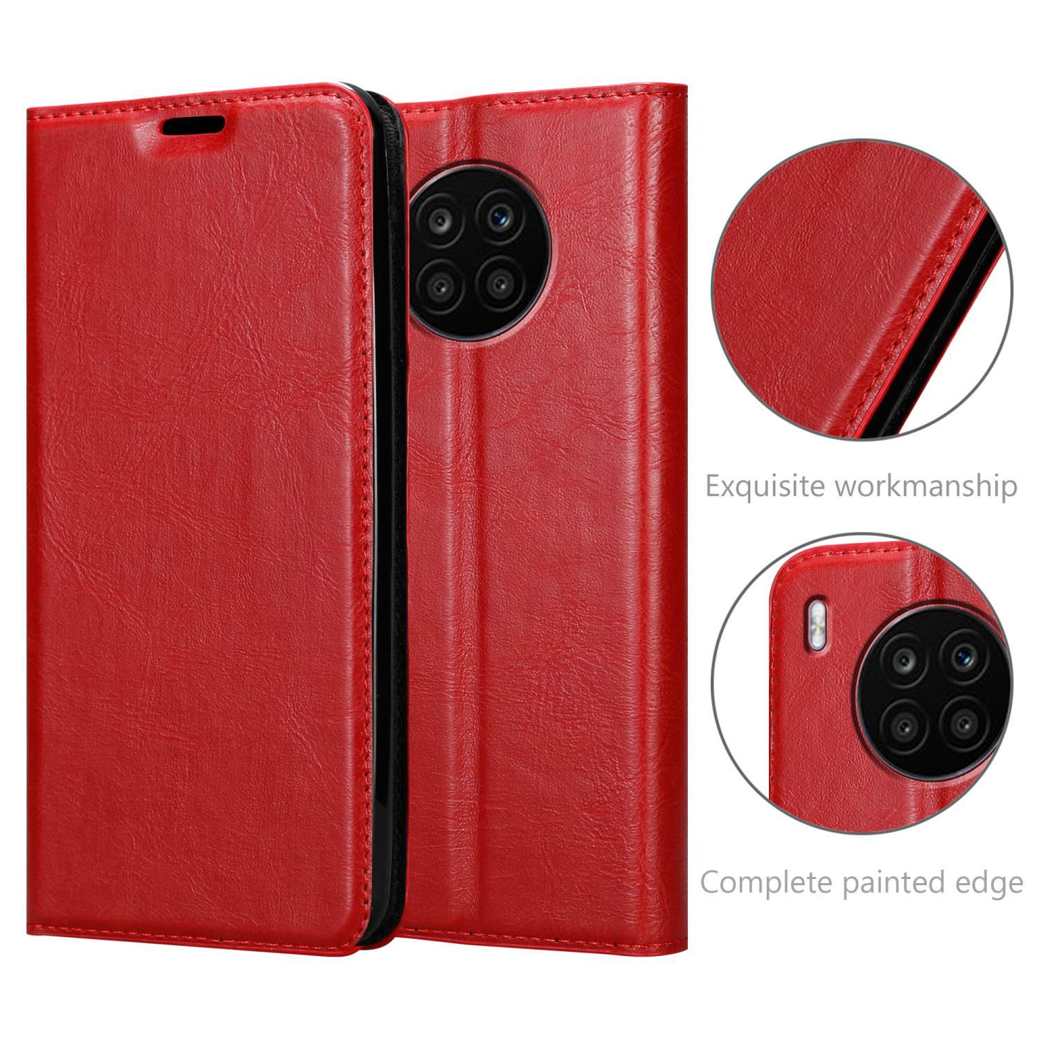 Cadorabo Hülle für Honor 50 LITE Schutz Hülle in Rot Handyhülle Etui Case Cover Magnetverschluss